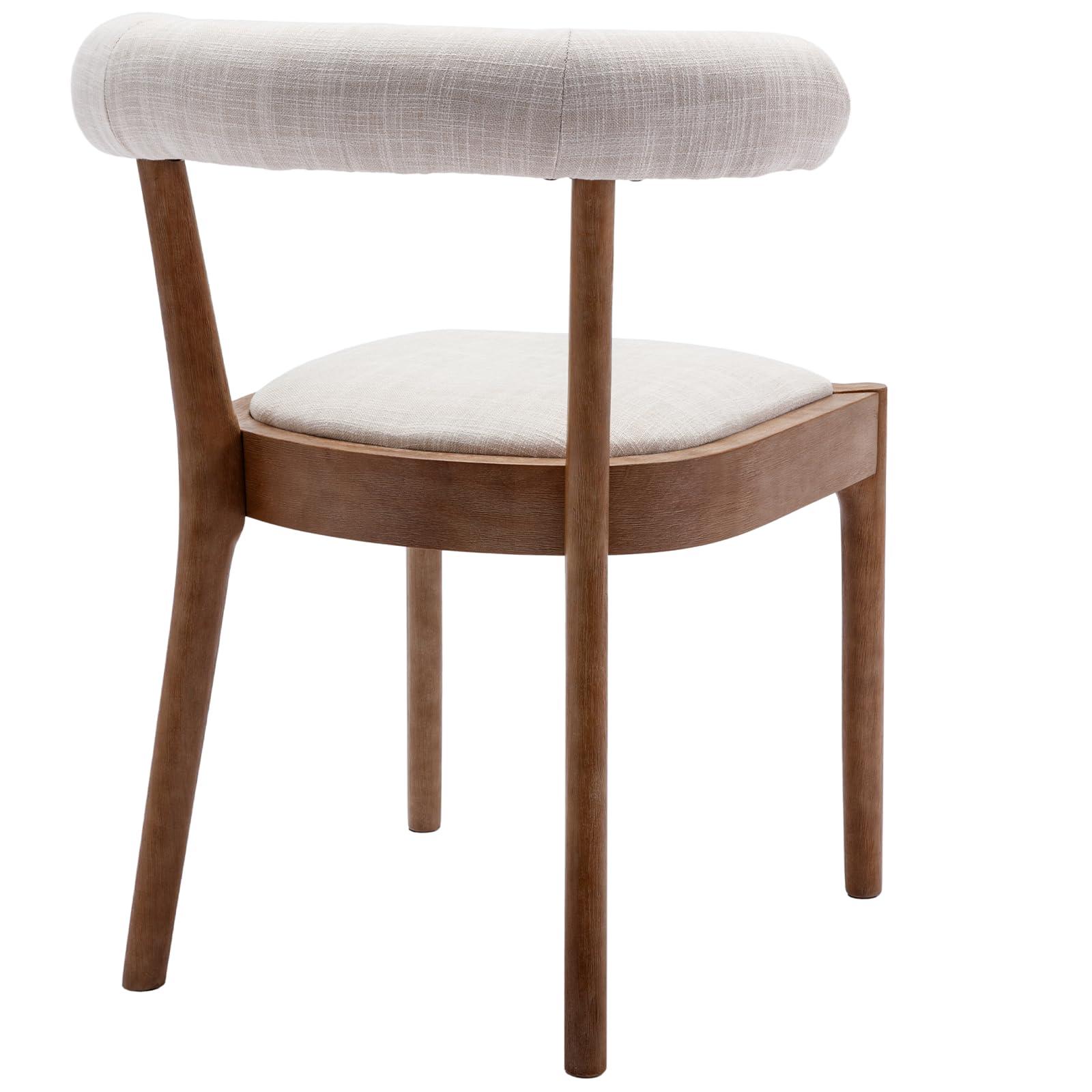 Kmax Dining Chairs Set of 4, Mid-Century Modern Fabric Kitchen Chairs with Natural Walnut Finished Frame & Linen Curved Back, Line Beige - Image 5