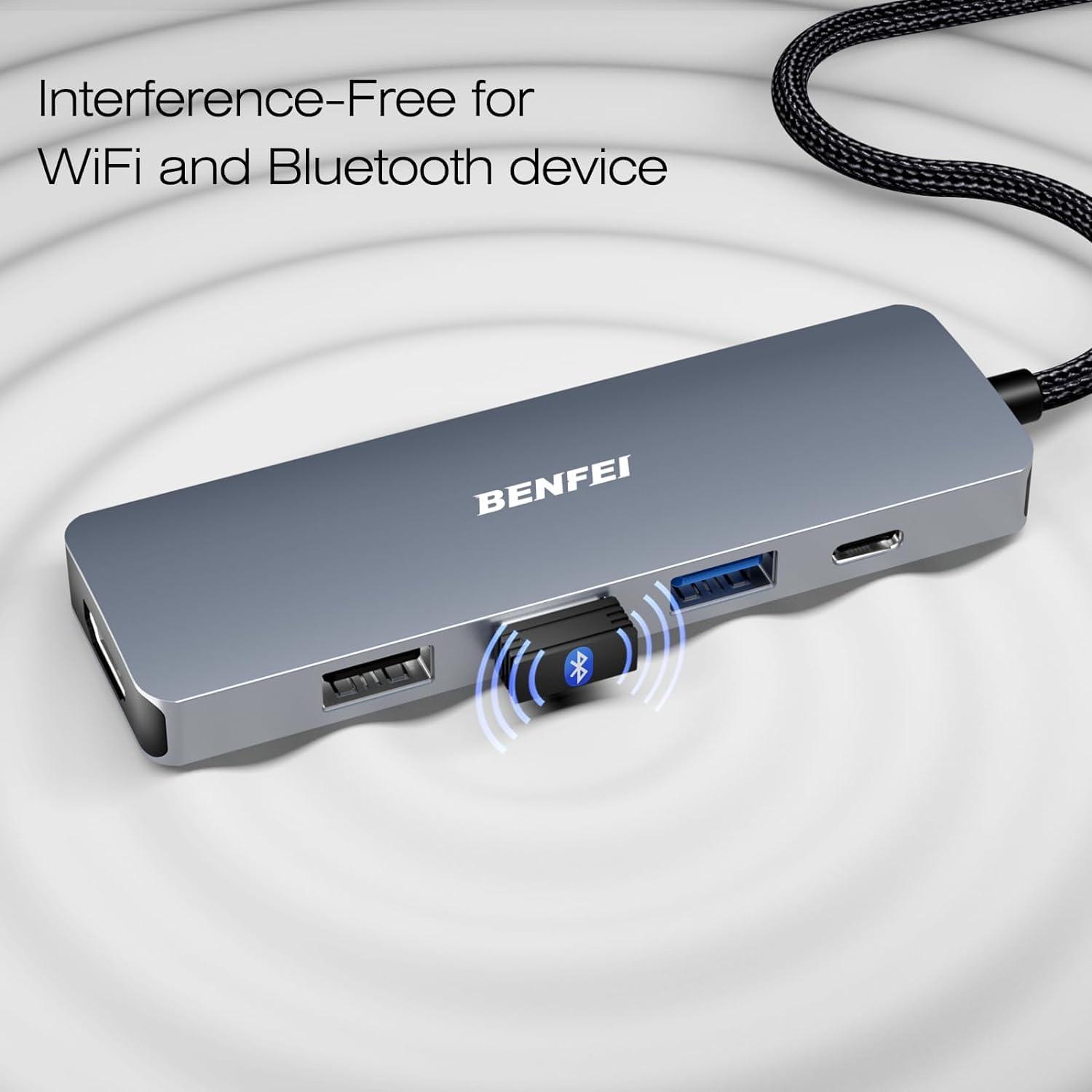 BENFEI USB C Hub 5-in-1 with 4K HDMI(Certified), 100W Power Delivery, 3 USB-A, Silicone Cable, Aluminum Case Compatible with MacBook Pro/Air, iPad Pro, iMac, iPhone 15 Pro/Pro Max, XPS, Thinkpad - Image 7