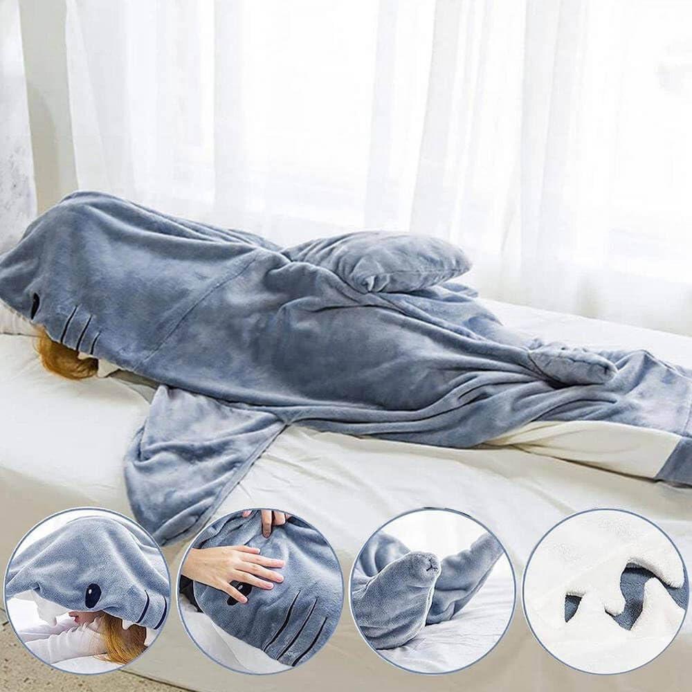 inkArts Shark Blanket Hoodie Onesie for Adult & Kid, Wearable Shark Sleeping Bag, Soft Cozy Onesie Costume - Image 6