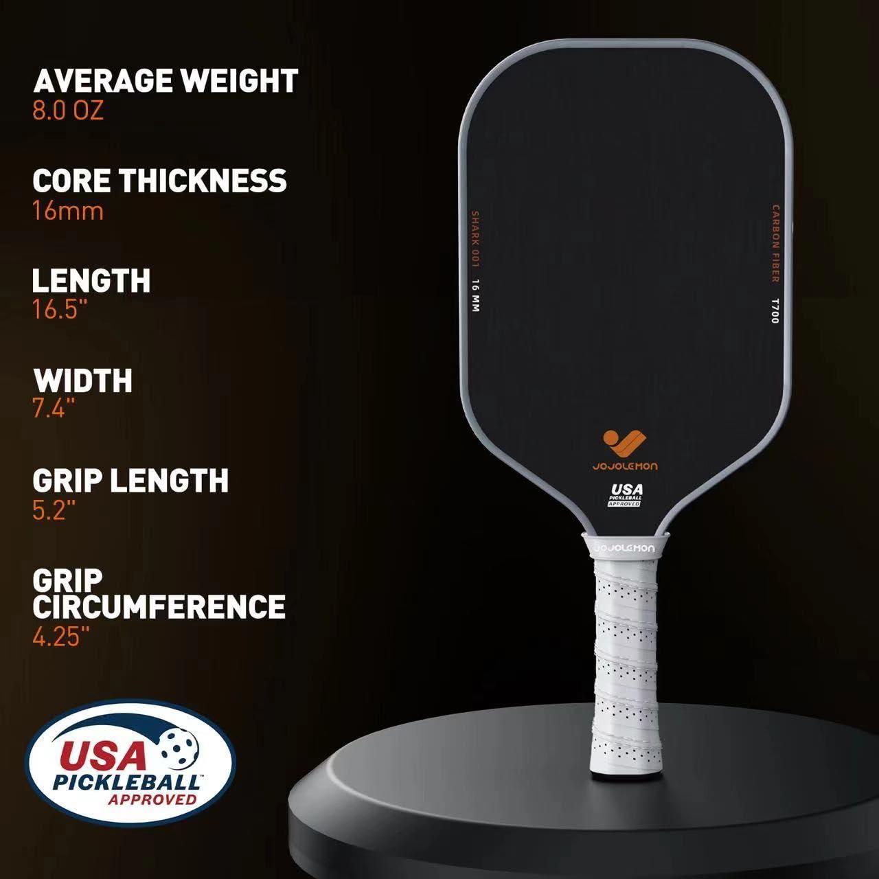 JOJOLEMON Pickleball Paddles, Carbon Fiber Pickleball Paddle with a 16mm Shark Power Polymer Core, The Pickleball Rackets Designed for Ultimate Spin & Consistency - Image 5