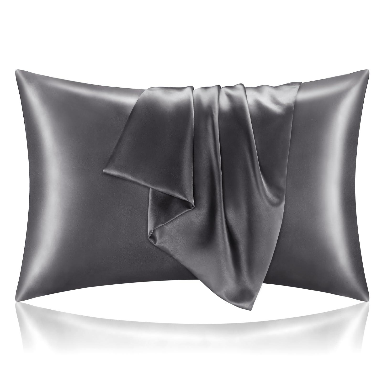 BEDELITE Satin Pillowcase for Hair and Skin, Super Soft and Cooling Similar to Silk Pillow Cases 2 Pack with Envelope Closure, Gift for Women Men(20"x30" Queen Size, Dark Grey)