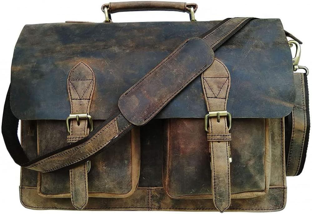 cuero Retro Brown Laptop Messenger Bag Office Briefcase Crossbody Travel Bag For Men And Women Bag Office Laptop Bag - Image 2