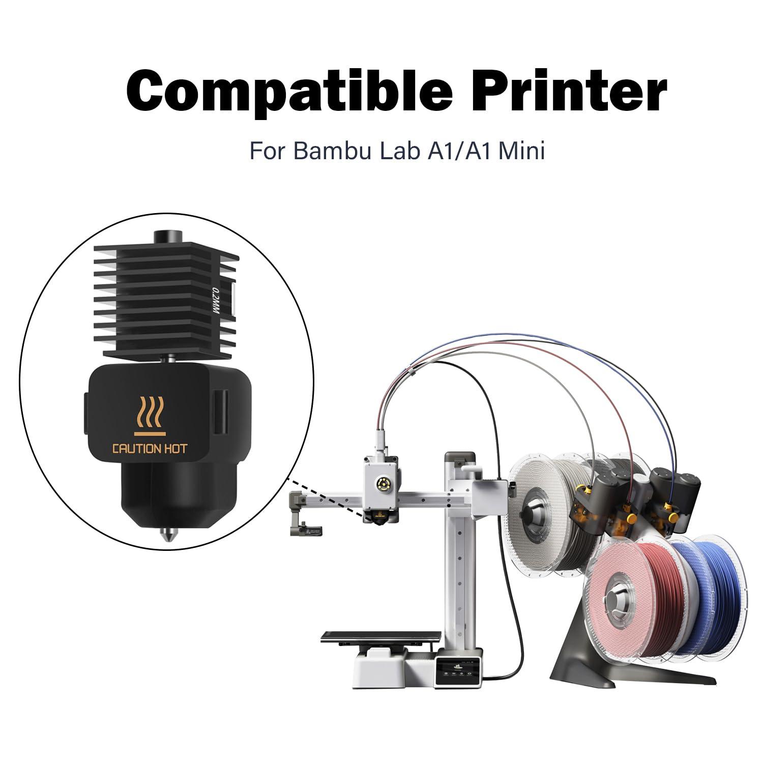 HzdaDeve 2 Pack 0.2MM A1 Mini/A1 Hotend Print Head Hot End Kit Extruder Upgrade High-Temperature Hardened Steel Nozzle Replacement with 4PCS Silicone Cover Sock for Bambu Lab 3D Printer Accessories - Image 3