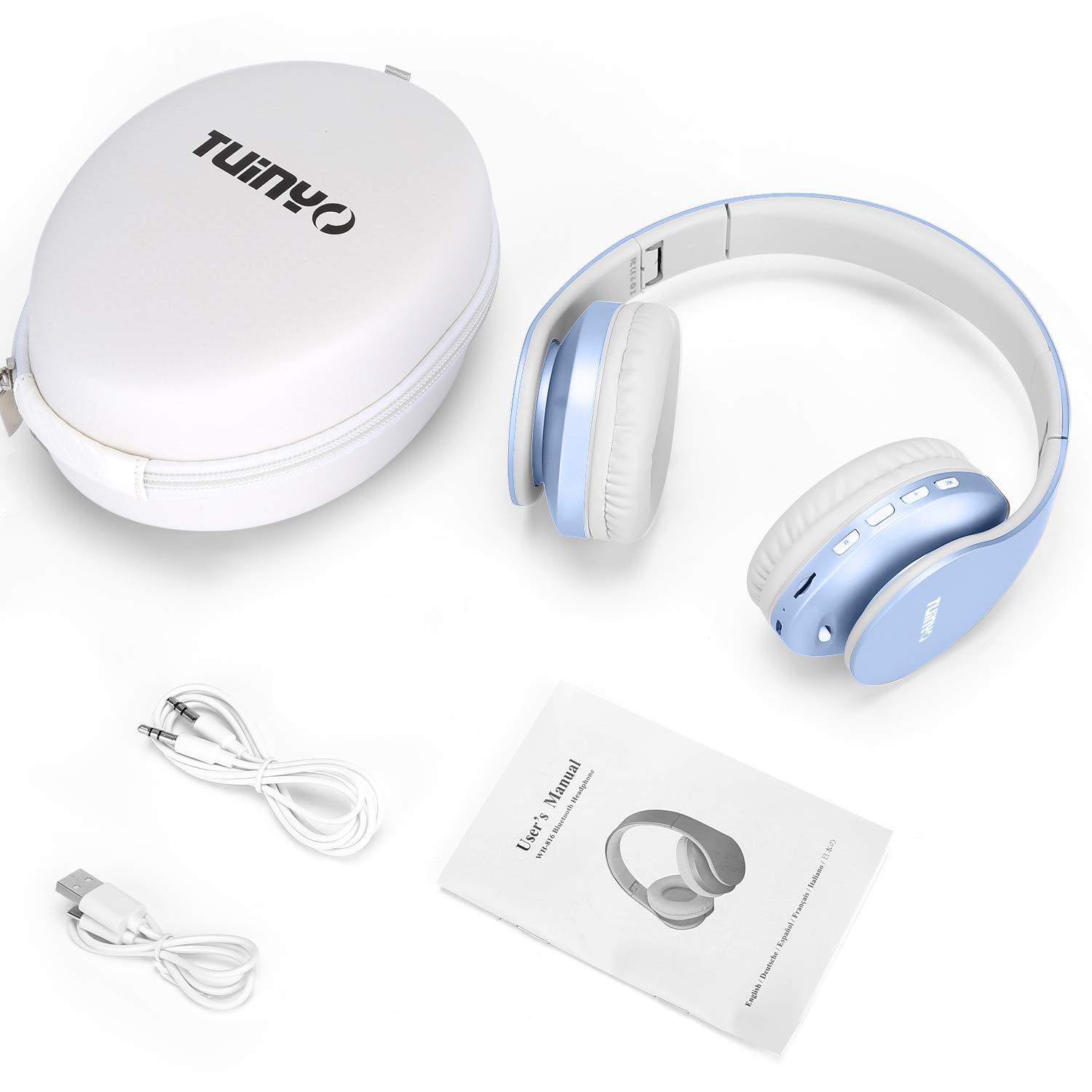 TUINYO Wireless Headphones Over Ear, Bluetooth Headphones with Microphone, Foldable Stereo Wireless Headsetfor Travel Work TV PC Cellphone-Light Blue - Image 6