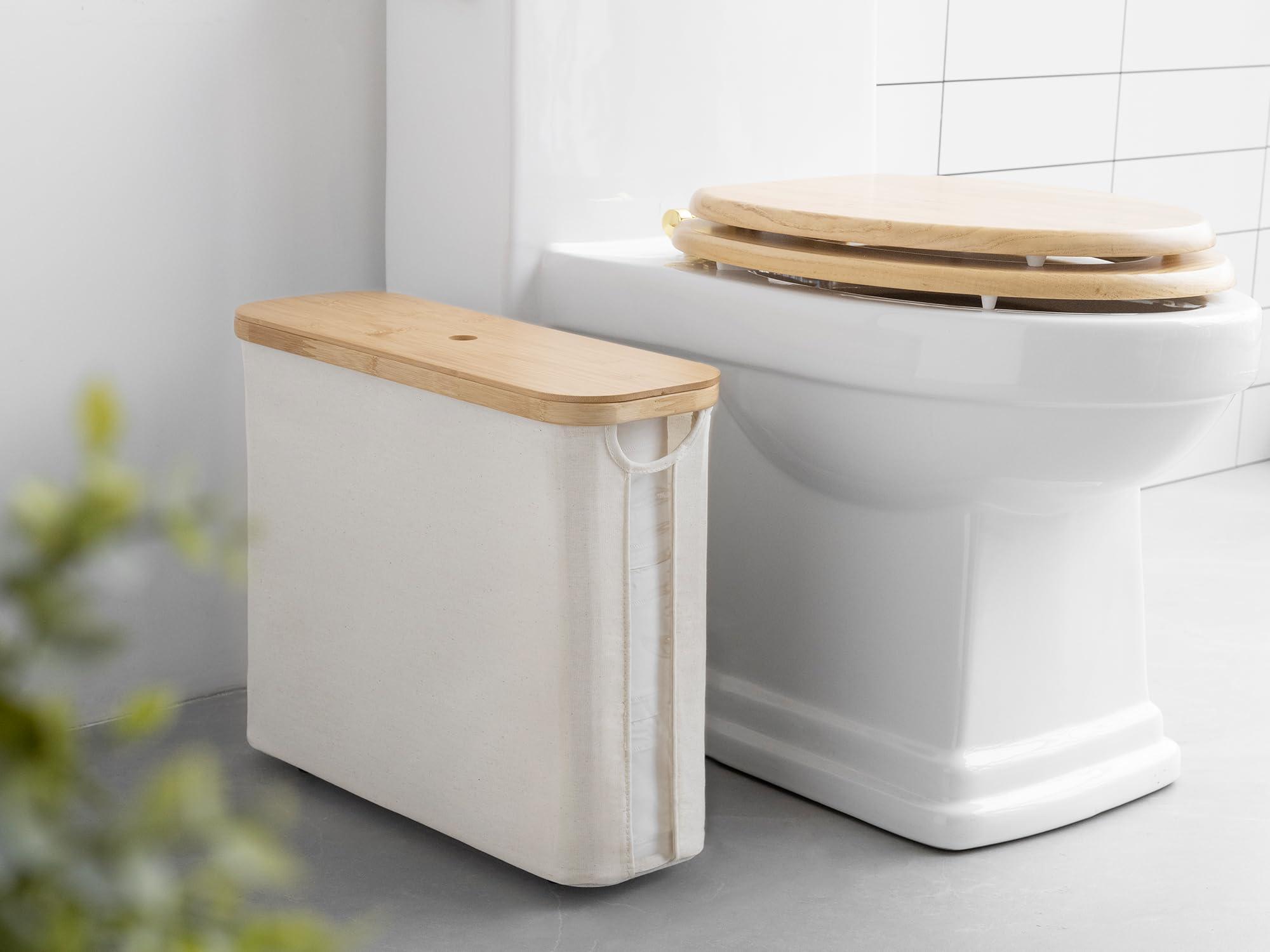 StorageWorks Toilet Paper Storage Basket, Papers Container with Bamboo Lid, Medium Toilets Holder for Up to 9 Mega Rolls, Organizer for Bathroom, Beige, 1 Pack - Image 2