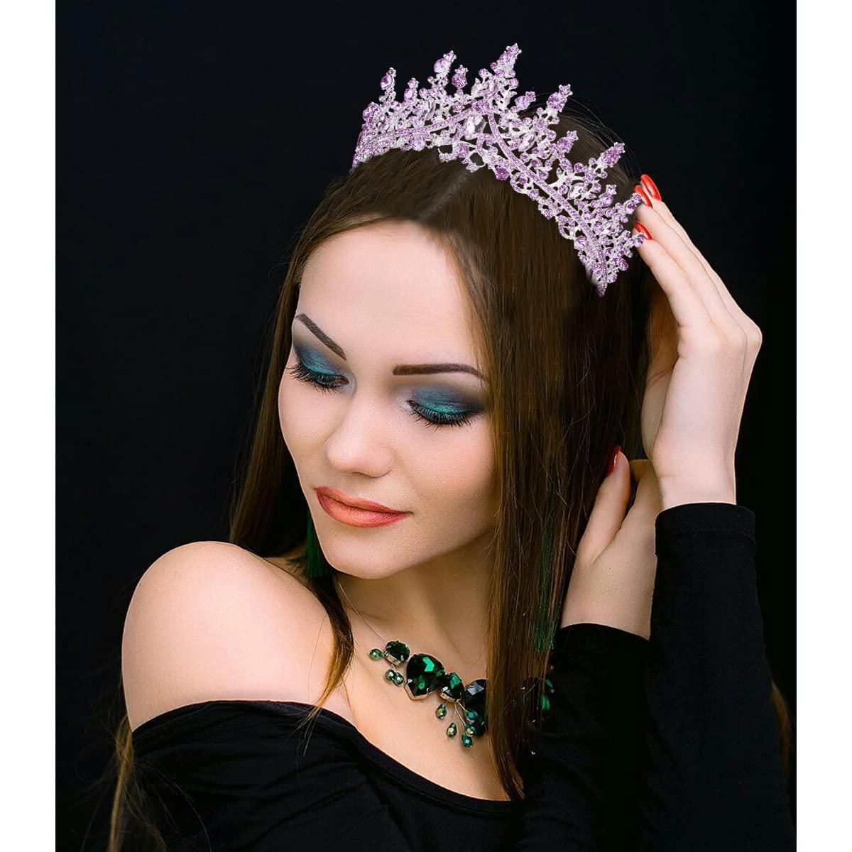 TOBATOBA Tiaras for Women, Purple Crystal Tiara Crowns for Women, Wedding Tiara for Bride Queen Crown, Royal Princess Quinceanera Headpieces for Birthday Prom Pageant Halloween Cosplay Accessories - Image 2