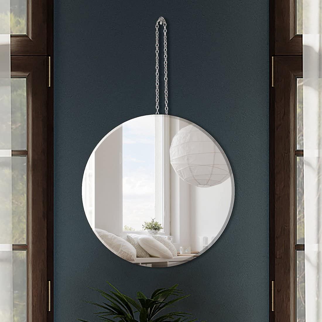 QMDECOR Round Silver Mirror with Iron Chain for Wall Decor Diameter Circle 11.5 inch Wall Hang Frame Less Mirror Small Handicraft Mirror - Image 5