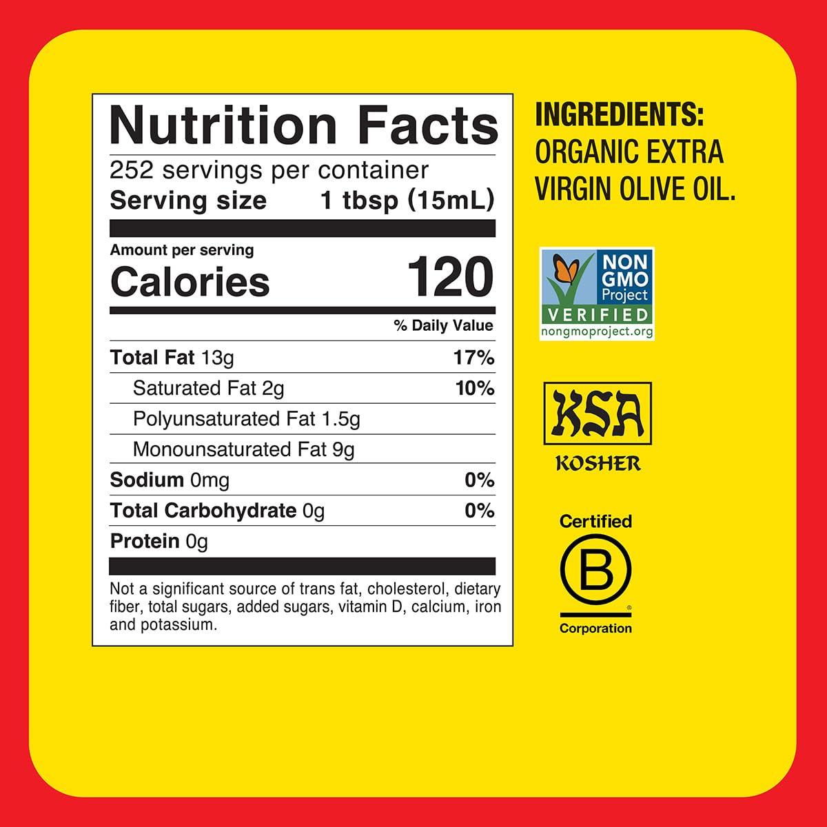 Bragg Organic Extra Virgin Olive Oil – Made with Greek Koroneiki Olives – Cold Pressed EVOO for Marinades & Vinaigrettes – USDA Certified, Non-GMO, Kosher (128 Ounce) - Image 2