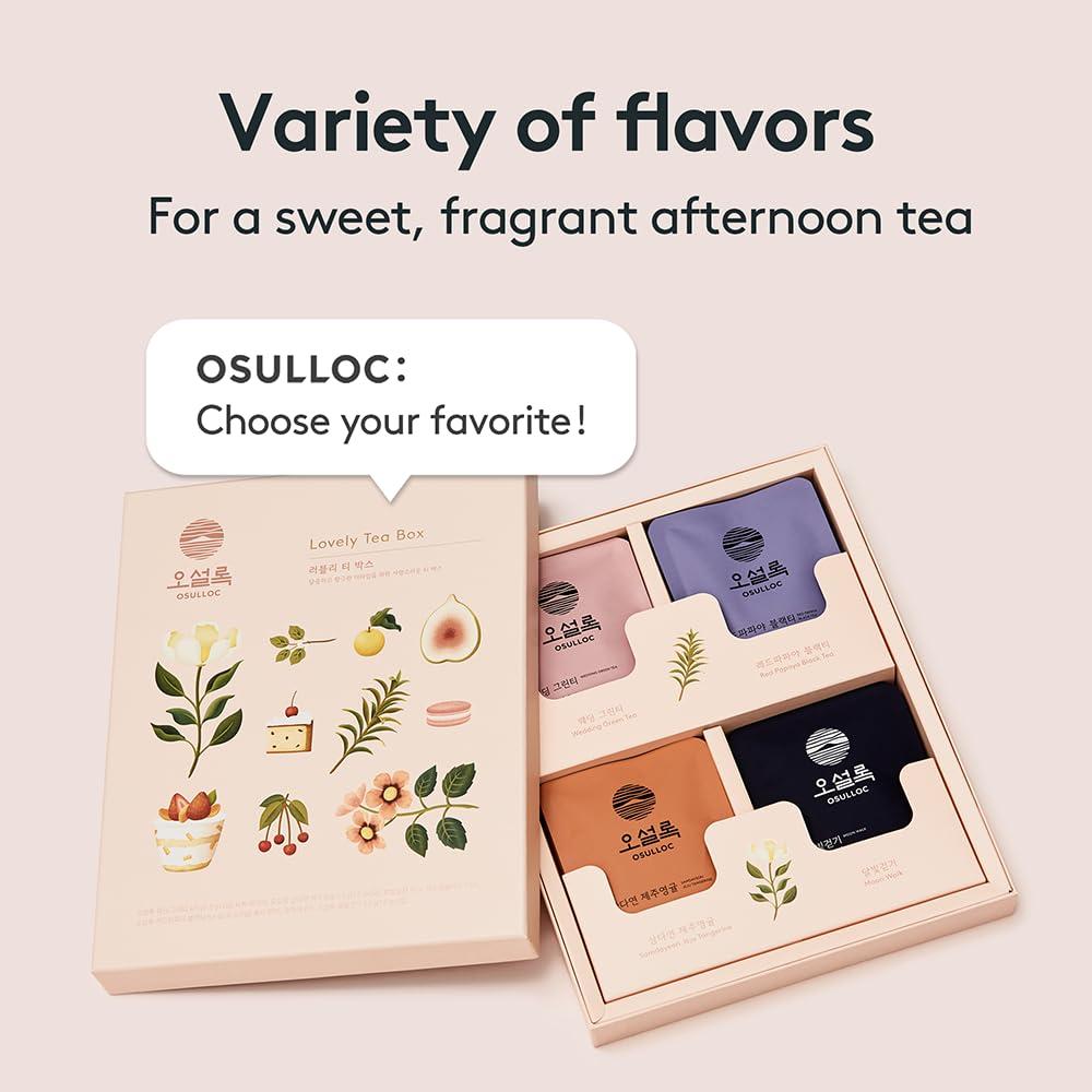 OSULLOC Lovely Tea Gift Box Set (12 count, 4 flavors x 3 EA) | Premium Blended Tea from Jeju | Korean Tea Sampler | Fruit Tea Variety Pack | Pyramid Tea Bag Series - Image 4