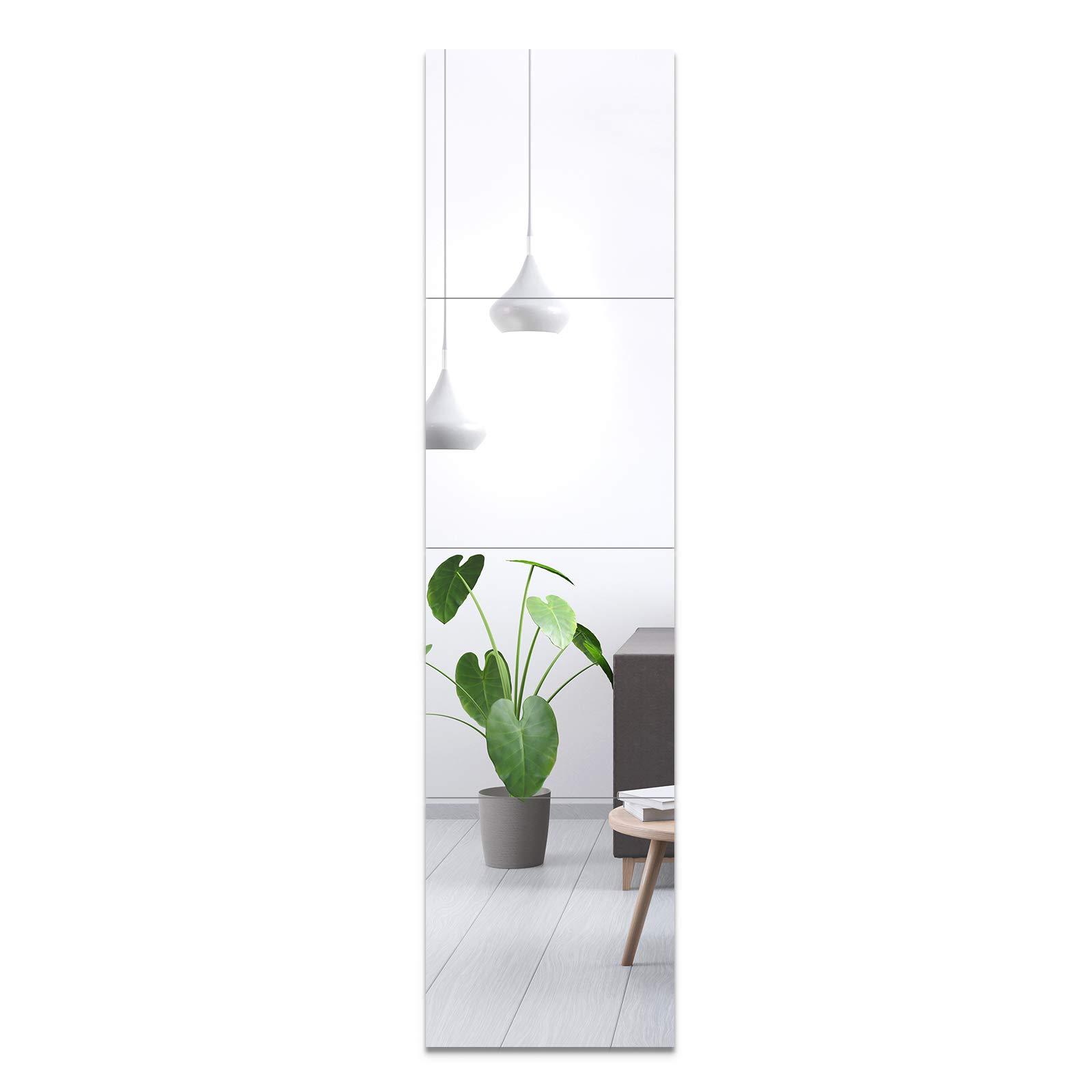 EVENLIVE® Full Length Mirror Tiles, Frameless Glass Wall Mirror 12 Inch x 4 Pieces, Body Mirror, Long Mirror, Gym Mirrors for Home Gym, for Door, Closet, Room, Easy to Install