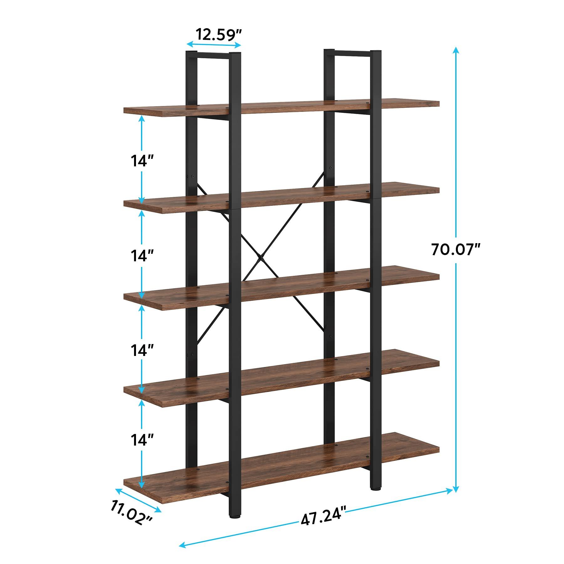 Tribesigns 5-Tier Bookshelf, Vintage Industrial Style Bookcase 72 H x 12 W x 47L Inches - Image 2