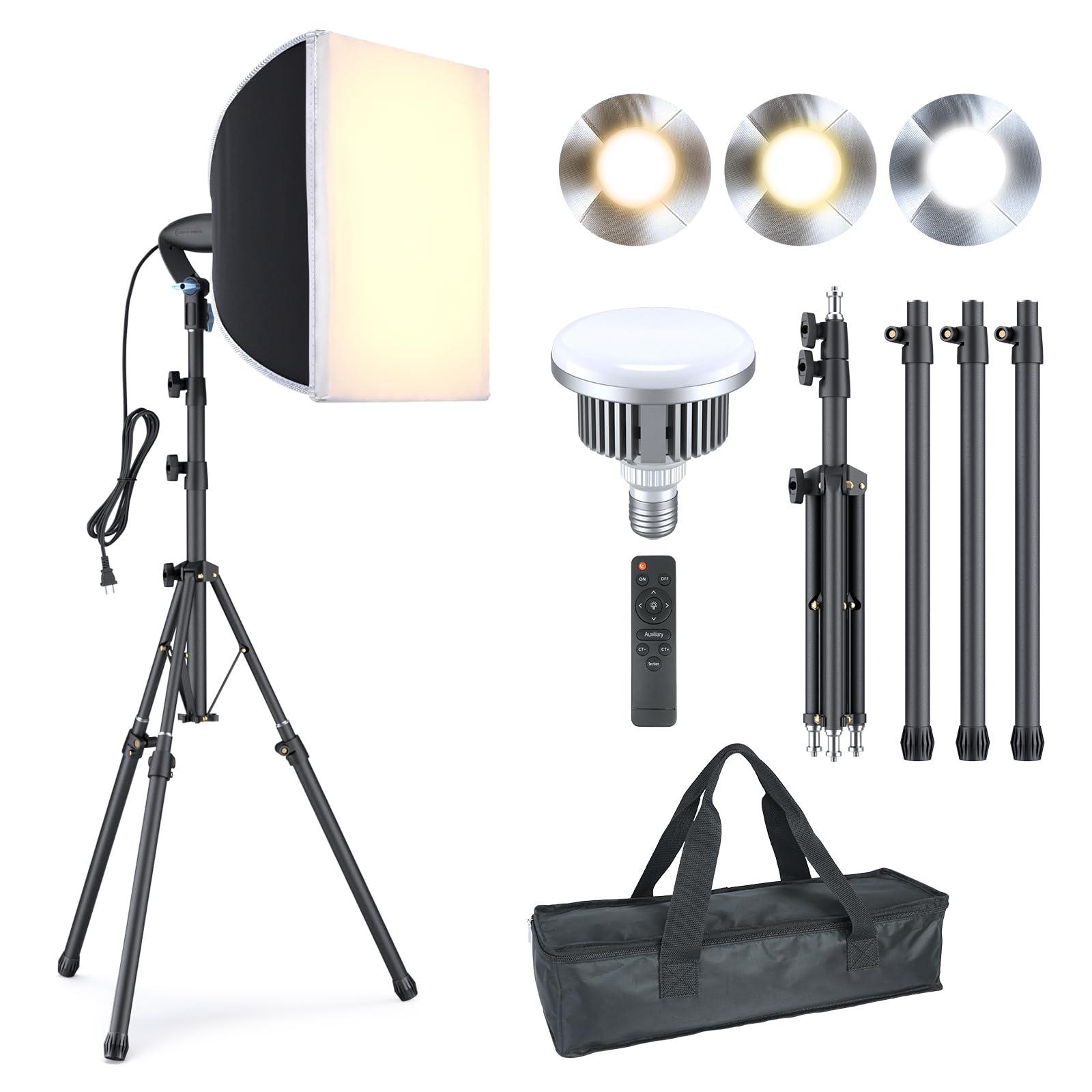 LINCO Lincostore Softbox Photography Lighting Kit 16'' x 16'' Professional Softbox Lighting Kit with 85W 3000-6500K LED Bulbs, Studio Lights for Photography/Video Recording/Live Streaming