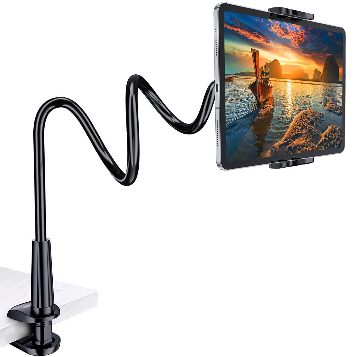 Tryone Gooseneck Tablet Holder Stand for Bed Adjustable Flexible Arm Tablets Mount Clamp on Table Compatible with iPad Air Mini | Galaxy Tabs | Kindle Fire | Switch or Other 4.7-10.5" Devices