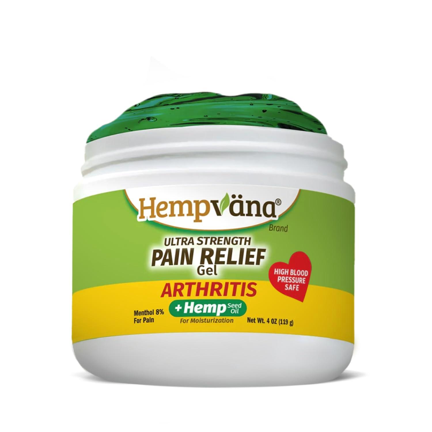 Hempvana Arthritis Pain Relief Gel, Ultra-Strength for Arthritis in Muscles & Joints. Enriched with Hemp Seed Oil, AS-SEEN-ON-TV. Non-Greasy. Targeted Long-Lasting Arthritis Relief. Works Fast, 4 Oz.