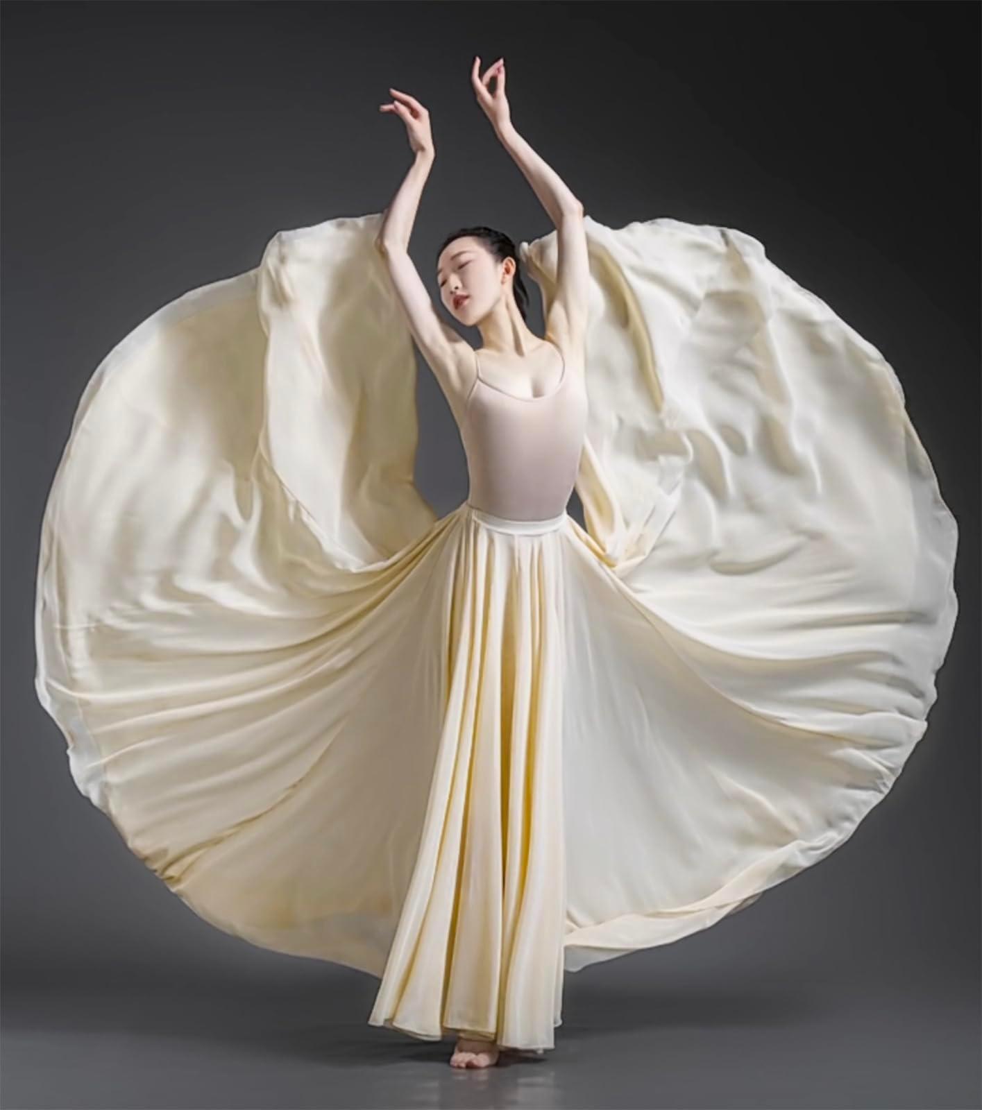 Z&X Women's Lyrical Dance Skirt Gradient Color Chiffon Long Swing Sheer Wrap Skirts for Modern Ballet Performance - Image 3