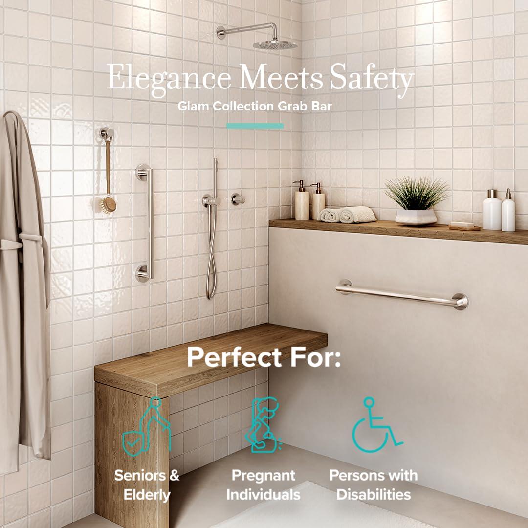 Gatco 970 Glam 12" Grab Bar, Satin Nickel/ADA Compliant Safety Stainless Steel Grab Bar for Bathroom - Image 4