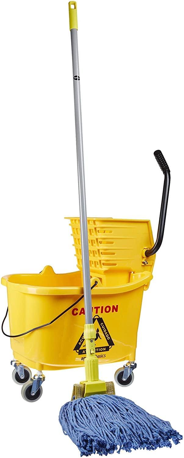 Amazon Basics Side Press Wringer Combo Commercial Floor Cleaning Rectangular Mop Bucket on Wheels, 35-Quart, Yellow - Image 8