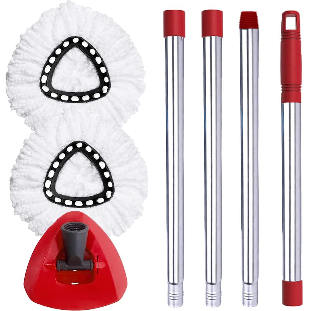 ANREKEYH Spin Mop Head, Base, Handle Replacement for O-Ceda EasyWring Microfiber Spin Mop, 2 Microfiber Mop Refills, 1 Triangle Mops Head Cover and 30-58in Mop Handle Set Combo (White(1 Tank System))