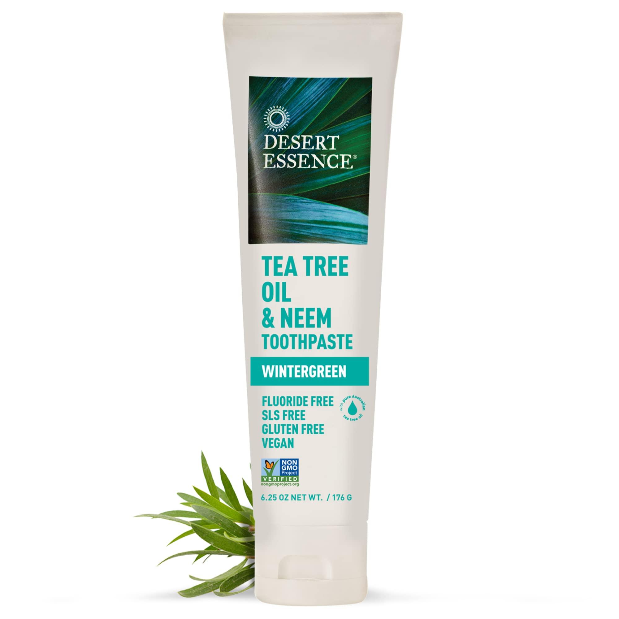 Desert Essence Tea Tree Oil & Neem Toothpaste - Fluoride-Free, Gluten-Free, SLS Free Formula - Vegan, Herbal Toothpaste for Plaque Reduction - Wintergreen Flavor, 6.25 oz - Image 2