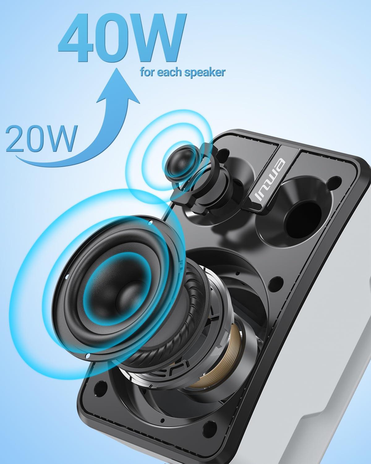 Inwa Outdoor Bluetooth Speakers, IPX5 Waterproof 400W Wall Mount Speaker, Powerful Indoor/Outdoor Sound System, Wireless Sync Up to 100 Speakers, Suitable for Patio/Porch/Gazebo/Garage(MZ-621, Pair) - Image 4