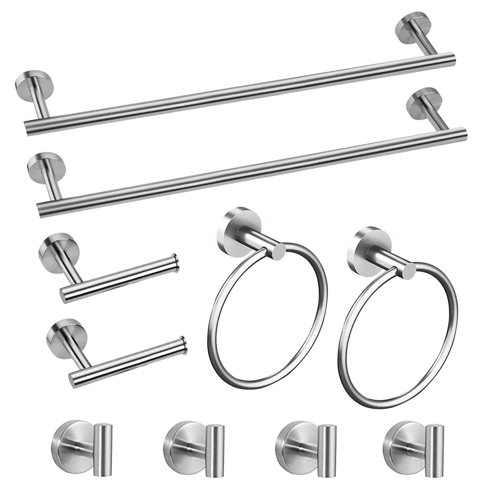 Cilee 10 Piece Brushed Nickel Bathroom Accessories Set, 16 inch Brushed Nickel Bathroon Hardware Set Towel Bar Ring Toilet Paper Holder Robe Towel Hook SUS304 Stainless Steel