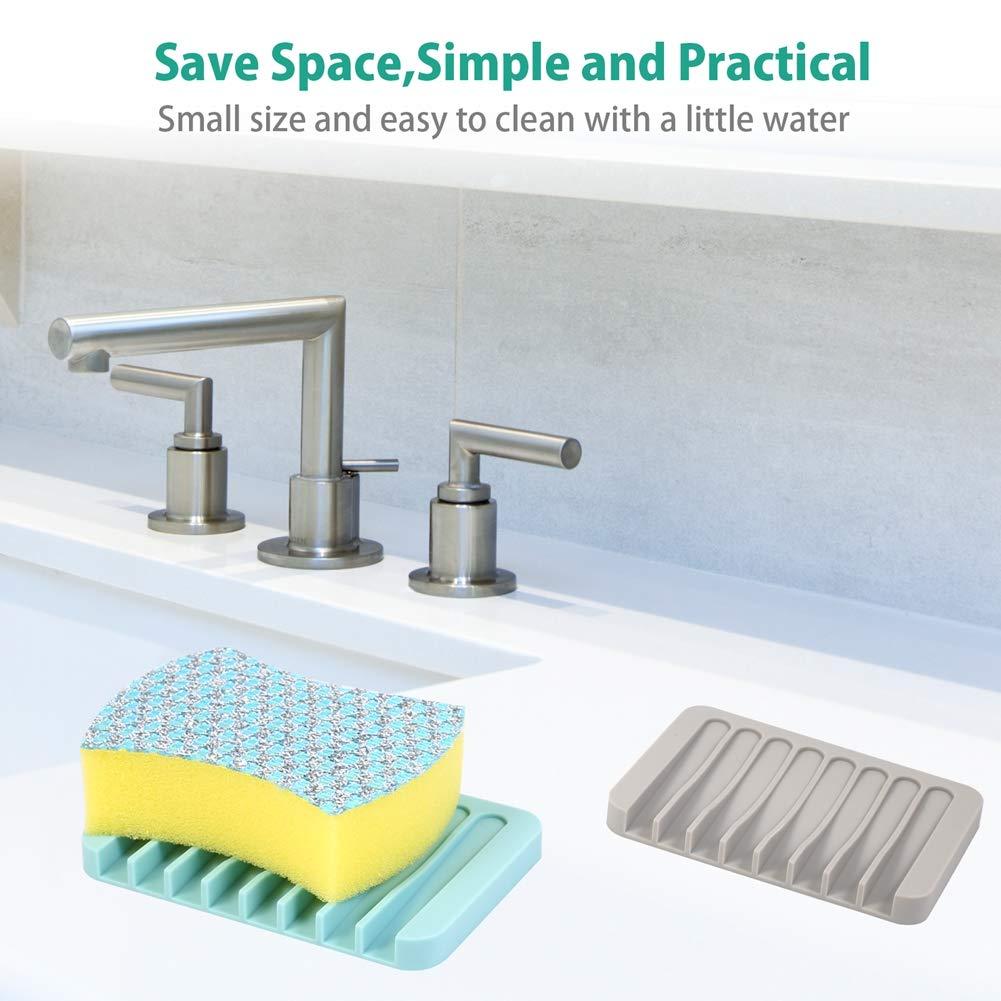 3PCS Self Draining Soap Holder, Premium Silicone Soap Dish, Soap Saver for Shower, Bathroom, Kitchen, Bath Tub, Sponges,Keep Soap Bars Dry Clean,Easy Clean,Extend Soap Life (Grey) - Image 4