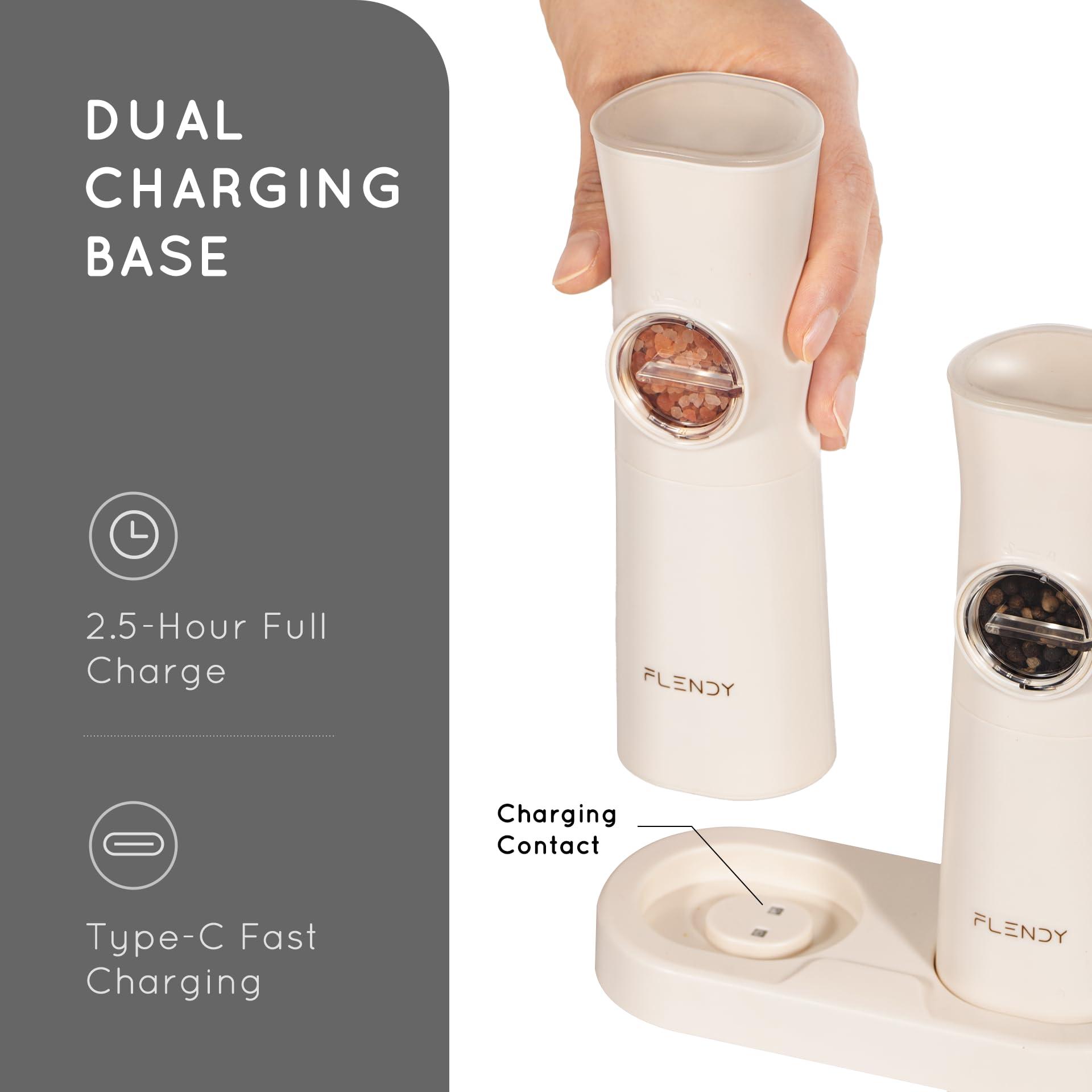 Flendy Gravity Electric Salt and Pepper Grinder Set Rechargeable, Automatic Salt and Pepper Grinder Set with USB C Charging Base, Gravity Salt and Pepper Shakers Set Electric - Image 4