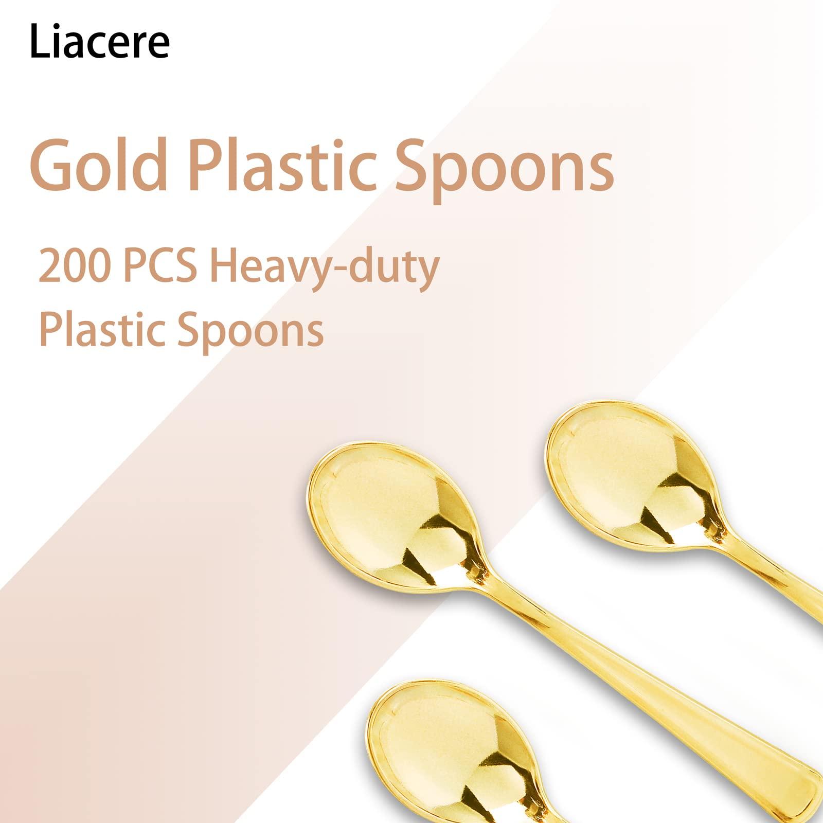 Liacere 200 Pack Gold Plastic Spoons - 6.7 inch Heavy Duty Plastic Spoons - Heavyweight Gold Disposable Spoons for Parties & Weddings & Restaurants & New Year - Image 4