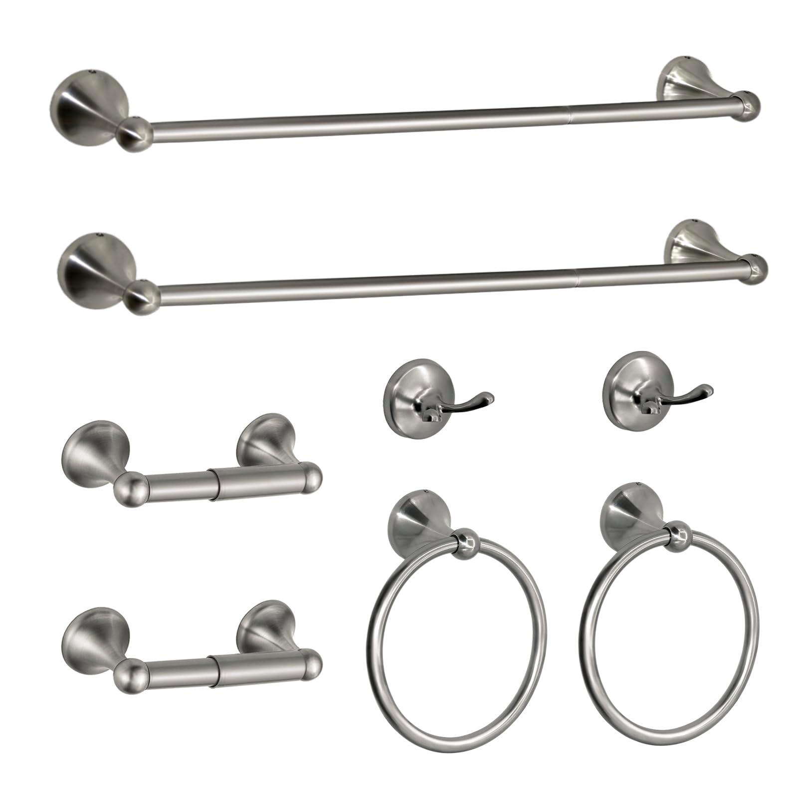 8 Pieces Bathroom Hardware Set Brushed Nickel Adjustable Expandable Towel Bars Towel Ring Wall Mount Toilet Paper Holder Towel Hooks Towel Racks Hand Towel Holder Bathroom Accessory Set