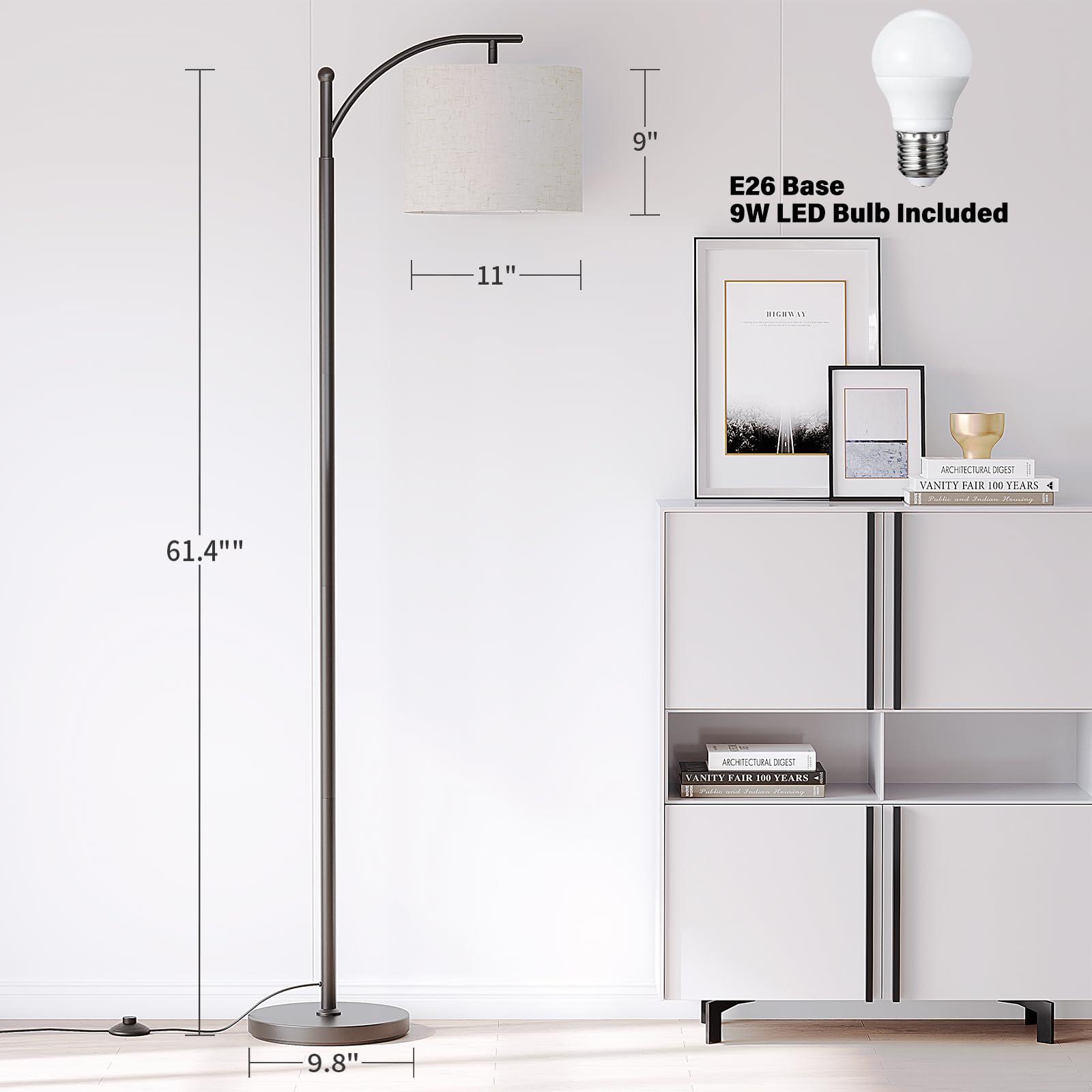 SUNMORY Arc Floor Lamp,Modern Floor Lamp with 9W 3 Color Temperatures Bulb,Metal Standing Lamps with Adjustable Hanging Lampshade,Tall Floor Lamps for Living Room,Bedroom,Office (Black) - Image 3