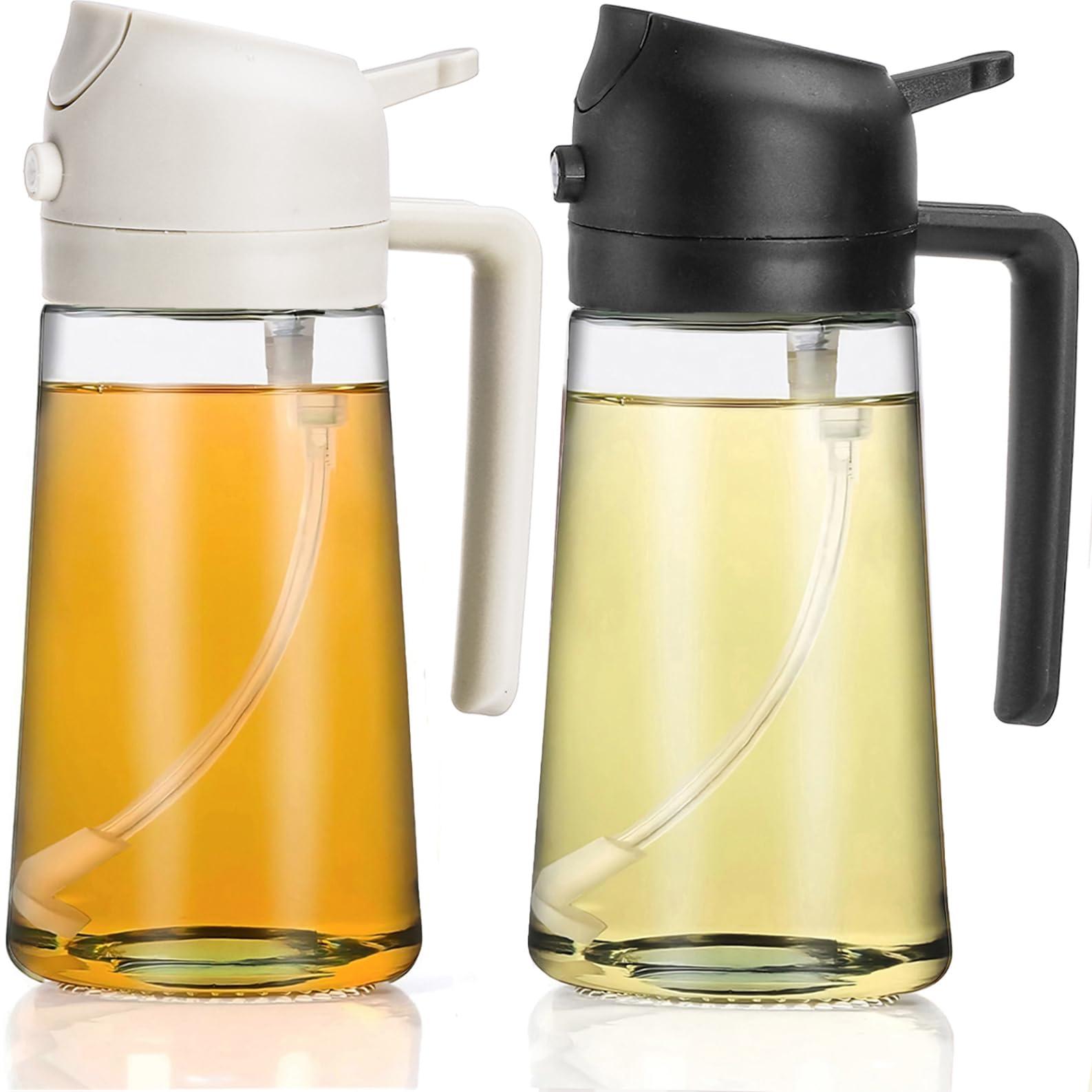 Nicunom 2 Pack Oil Dispenser Bottle, 16 Oz Glass Oil Sprayer 2 in 1 Olive Oil Dispenser for Kitchen, Leak-proof Glass Oil Bottle for Cooking, Salad, Air Fryer, Salad, Frying, BBQ