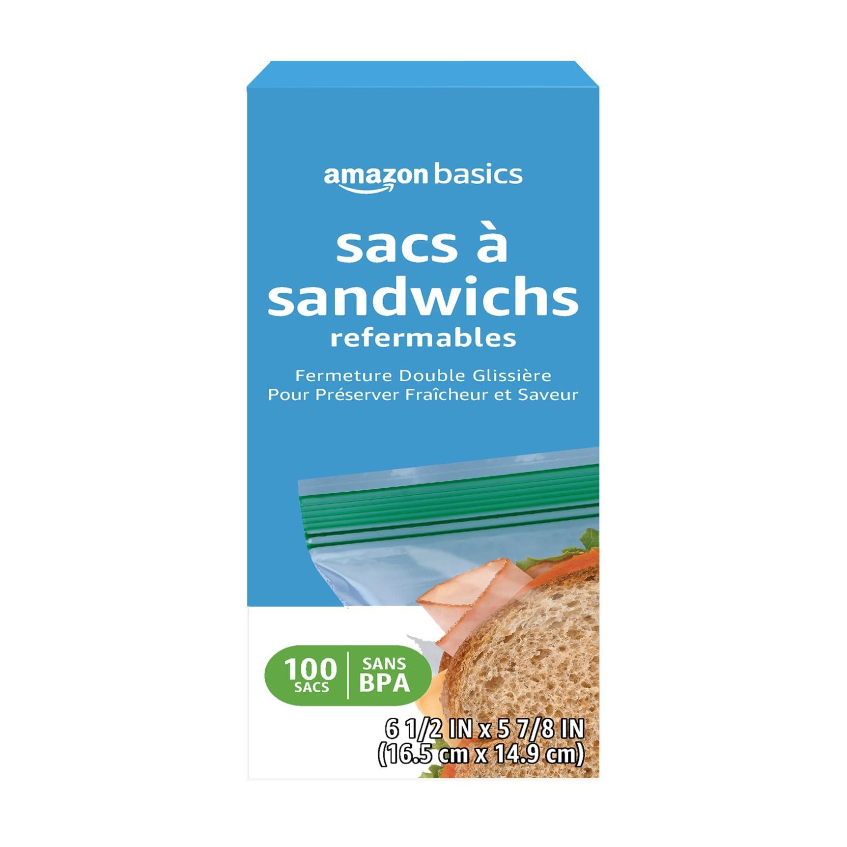 Amazon Basics Reclosable Sandwich Double Zipper Storage Bags, 100 Count, Pack of 1 - Image 4