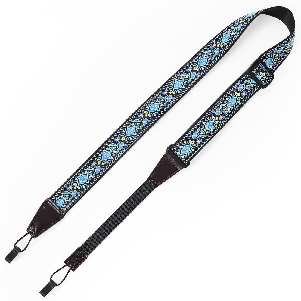 Eyeshot Ukulele Strap No Drill, Adjustable Double J Hook Clip on Uke Shoulder Strap, Hawaiian Jacquard Blue Flower Hands Free Ukelele Strap, Easy to Use and Fit Most Standard Uke Sizes - Image 7