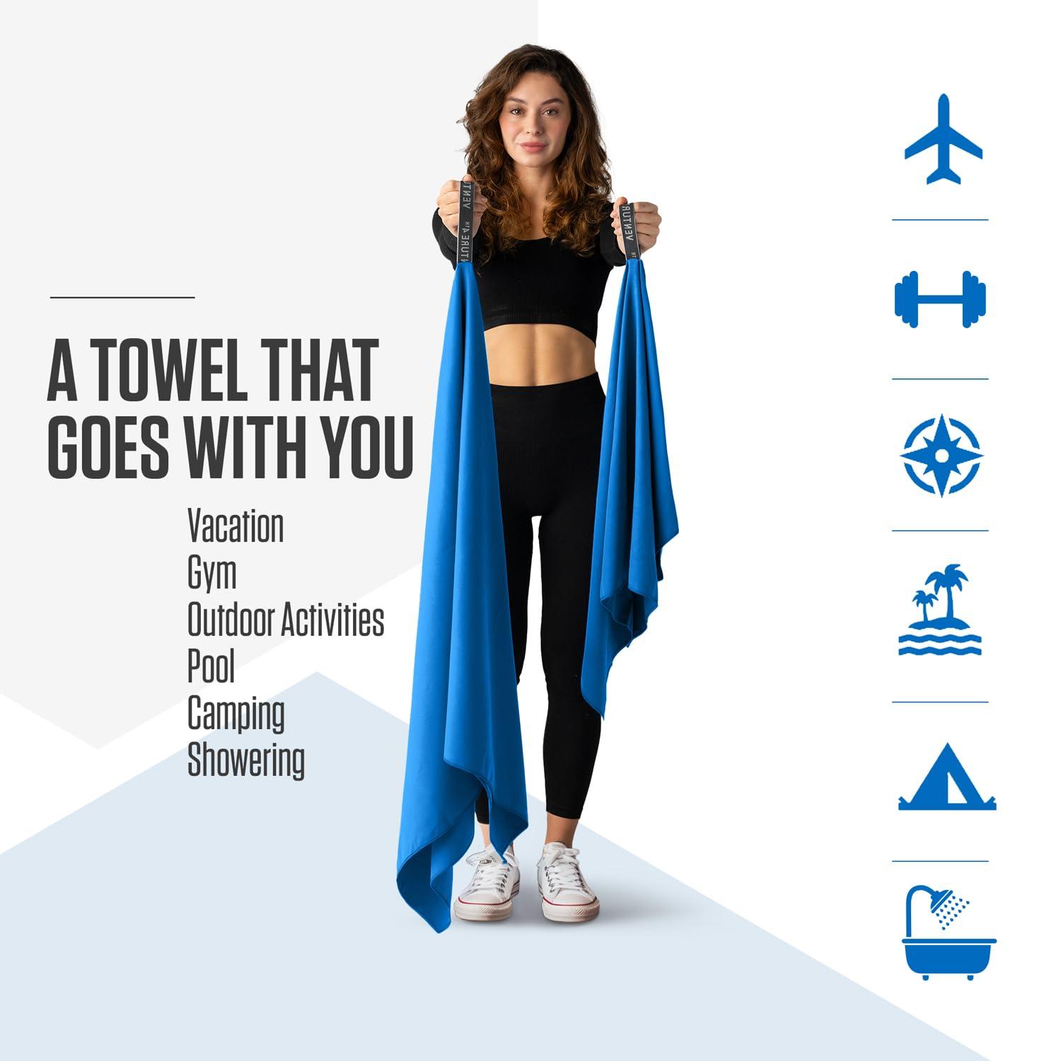 VENTURE 4TH Quick Dry Towel. Microfiber Travel Towel Ideal for Camping, Hiking, Backpacking, Gym. Lightweight & Fast Drying Travel Towels for Body. Compact & Easy to Pack - Blue Medium - Image 3