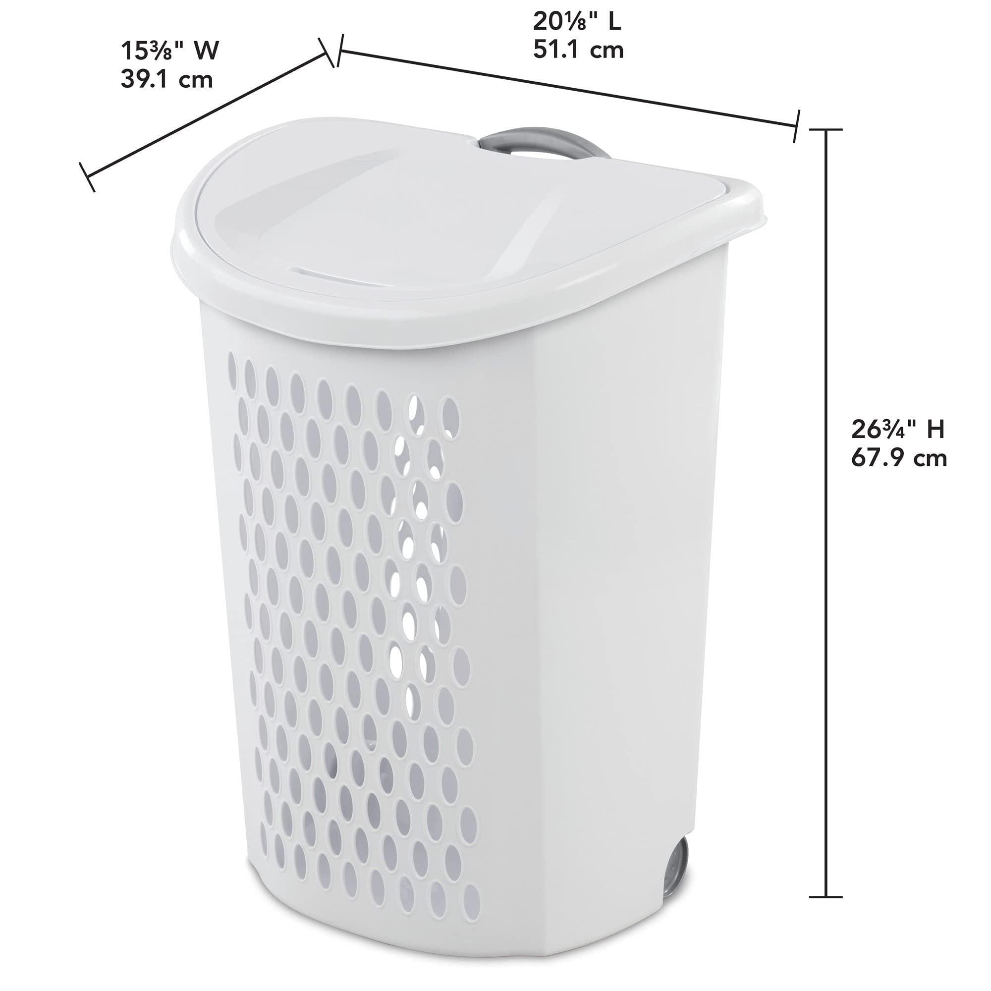 SeaQily Ultra Wheeled Design Clothes Laundry Basket, Mind Reader Basket Collection，135 Liter （20 1/8" x 15 3/8" x 26 3/4"）Capacity, Laundry Hamper White Lid & Base w/Plastic Handle & Wheels,1-Pack - Image 3