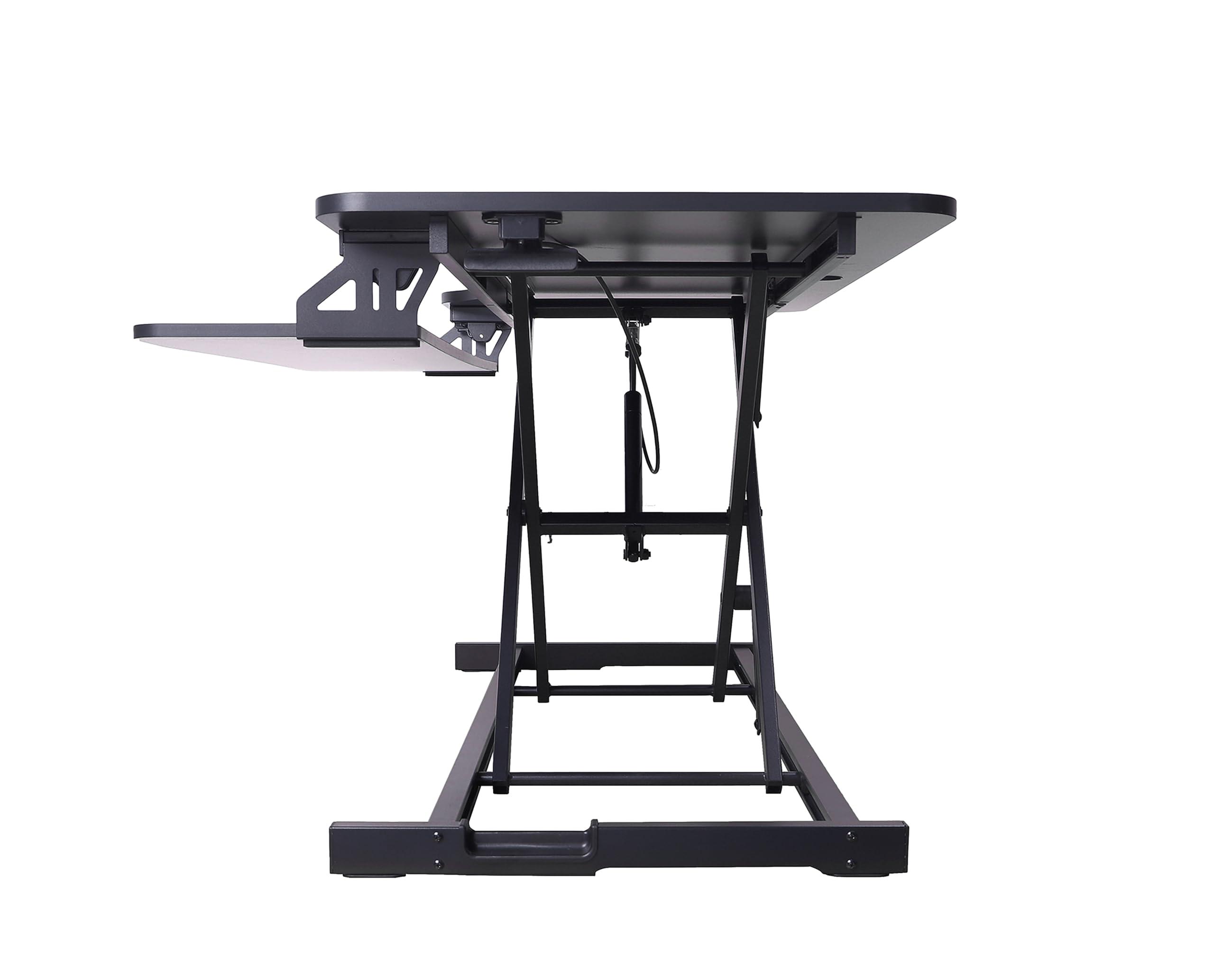 Rocelco 43" Height Adjustable Standing Desk Converter - Tall Sit Stand Up Tabletop Riser with Tablet Slot - Home Office Computer Workstation - Deep Keyboard Tray for Laptop Mouse - Black (R VADRB-43) - Image 6