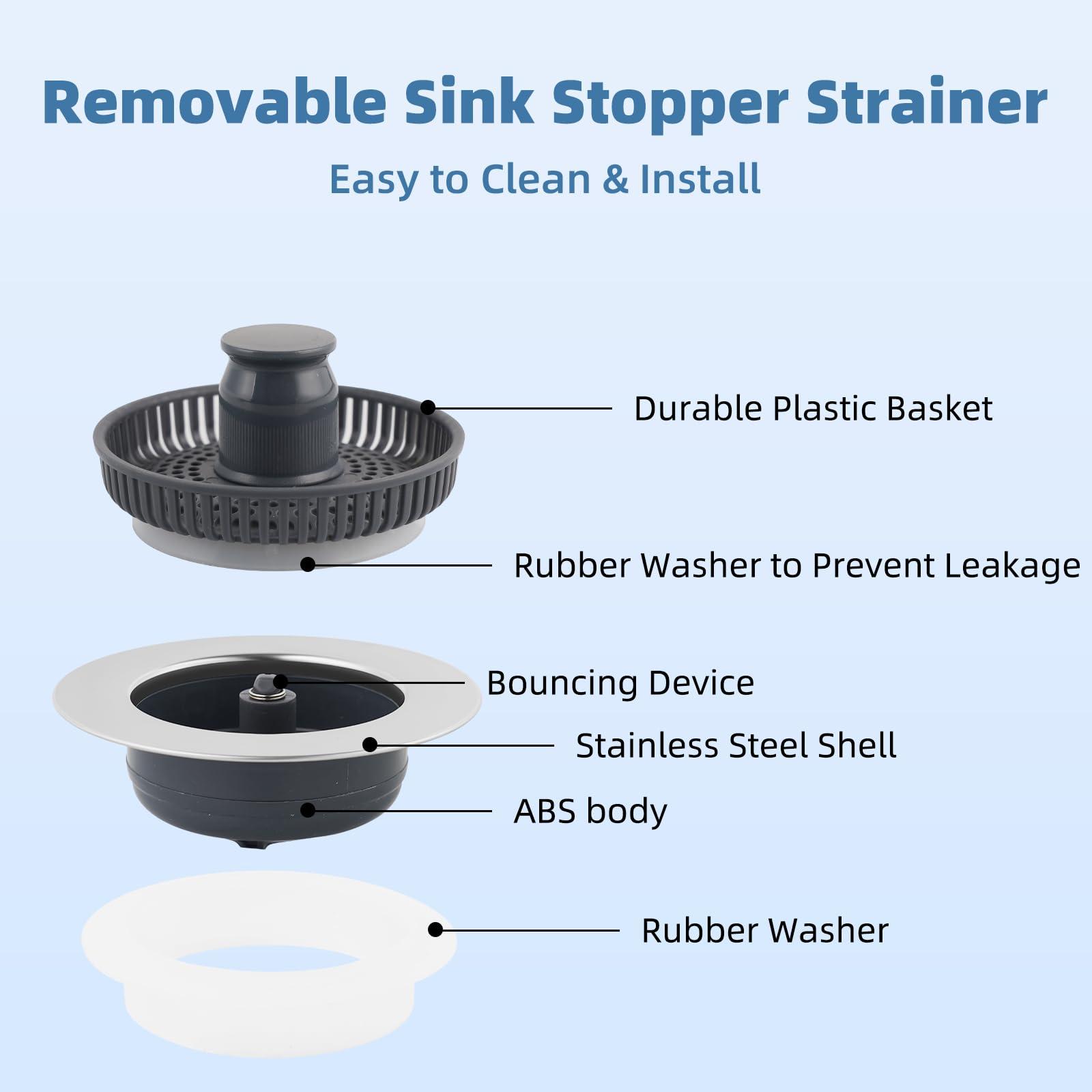 iFealClear 3-in-1 Kitchen Sink Drain Strainer Stopper, Stainless Steel Wrapped Pop Up Sink Stopper Strainer Basket for Standard 3-1/2 Inch Kitchen Sink, Anti-Clogging and Detachable, Chrome - Image 7