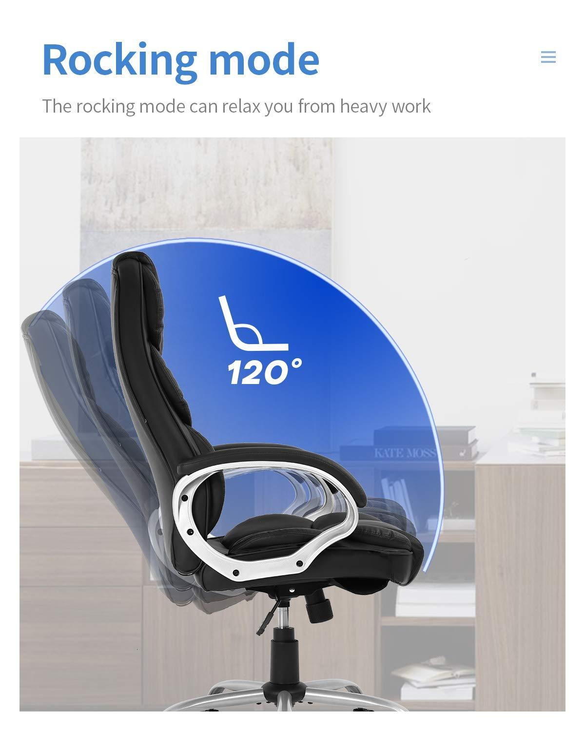 FDW Office Chair Computer High Back Adjustable Ergonomic Desk Chair Executive PU Leather Swivel Task Chair with Armrests Lumbar Support (Black) - Image 5