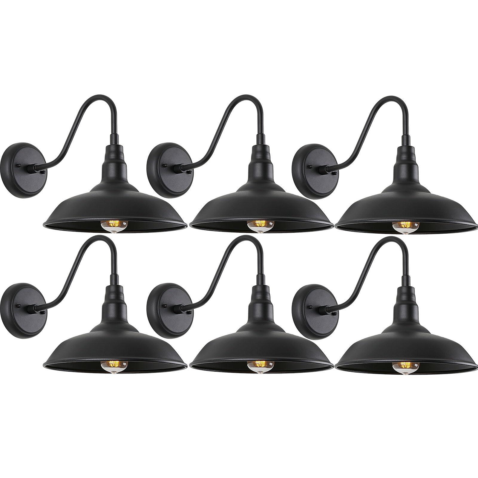 GOALPLUS 10in. Gooseneck Barn Light 6 Pack Farmhouse Wall Mount Light Fixture Exterior Waterproof Black Industrial Wall Sconce for Porch, Garage, Patio and Doorway, E26, LM2201-6P - Image 1