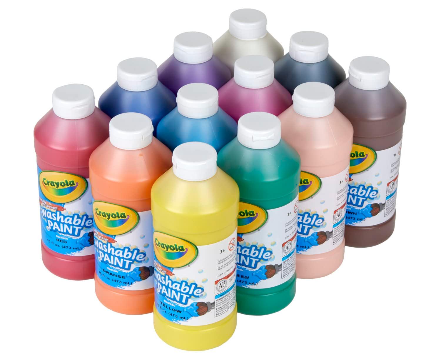 Crayola Washable Paint for Kids (12ct), Teacher Classroom Must Have, Bulk Paint Set, Nontoxic Kids Arts & Craft Supplies, Back to School Essentials, 16 Oz