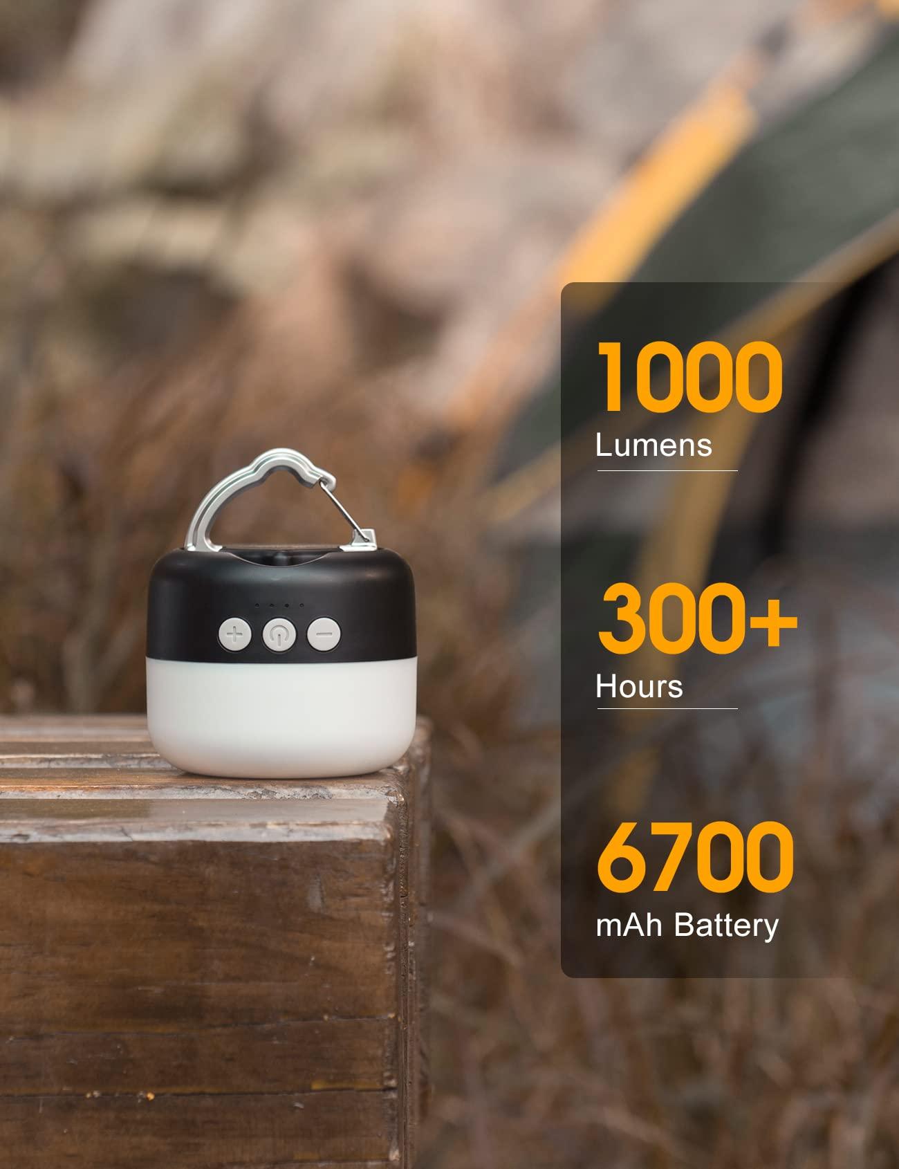 LED Camping Lantern Rechargeable 1000LM, Up to 300H Running Time Camping Tent Light, 6700mAh Emergency Hanging Light for Hurricane, Power Outages, Home, Hiking, Water-Resistant, Black - Image 6