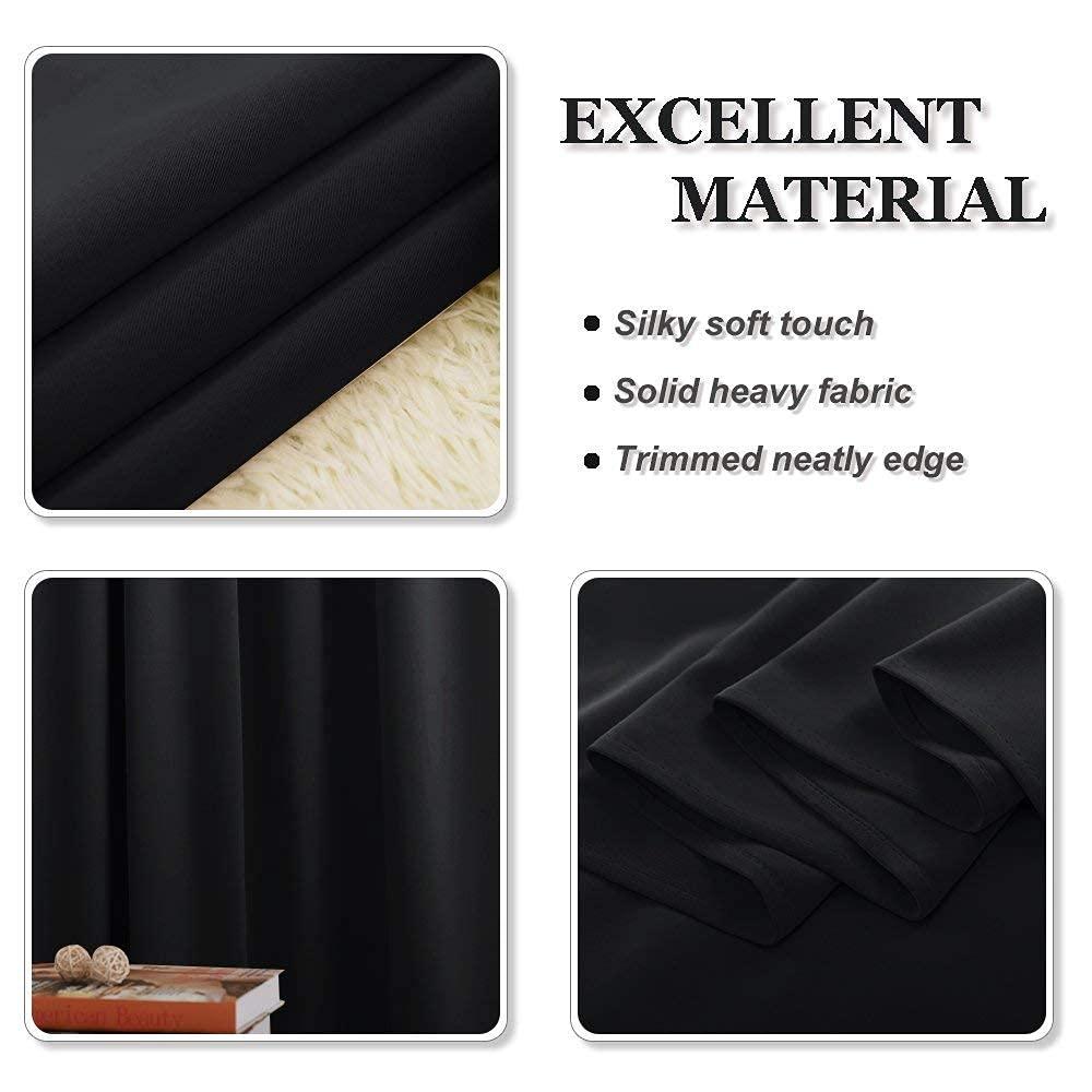 PONY DANCE Short Blackout Curtains for Kitchen Over Sink 45 inch Long, Thermal Insulated Black Out Curtain for Bedroom, Rod Pocket Drapes for Bathroom Small Window(2 Panels Set, Black, 42 inches Wide) - Image 4