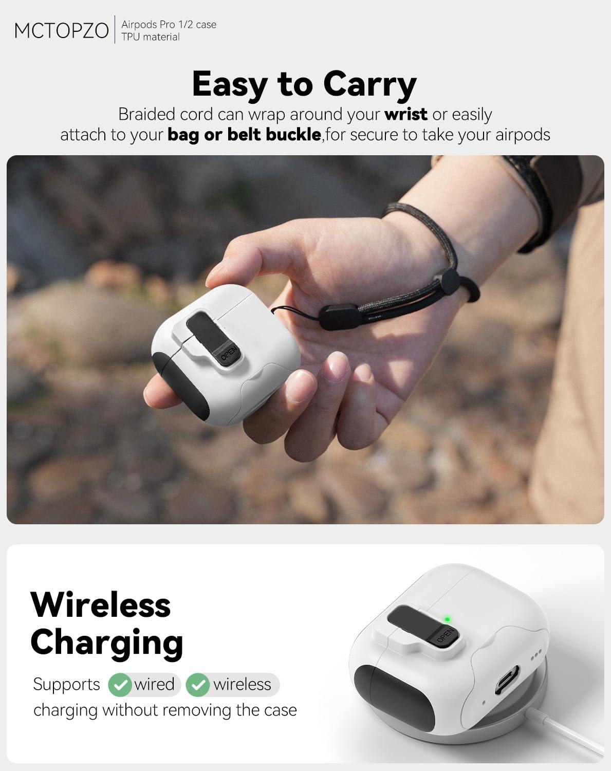 MCTOPZO for AirPods Pro 2nd/1st Generation Case with Secure Lock,Shockproof Hard Protective Cover for AirPods Pro 2 Case with Phone Holder,Airpod Pro Cases (2023/2022/2019) with Cleaner Kit-White - Image 4