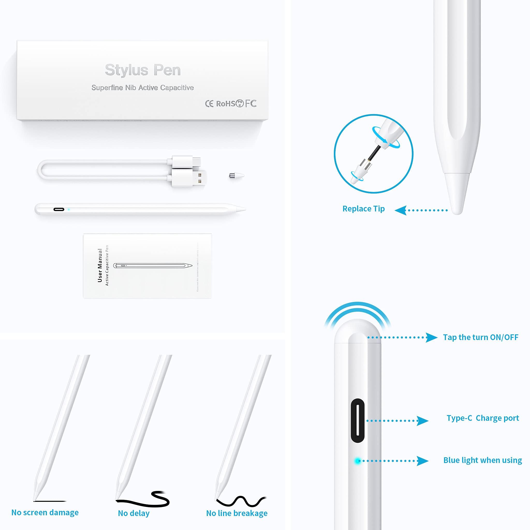 Stylus Pen, Active Stylus Pen Compatible for iOS and Android Touchscreens/Phones, Rechargeable Stylus Pen with Dual Touch Screen, Stylus Pencil for A-pple/Android/Tablet, 16.5CM,White - Image 8