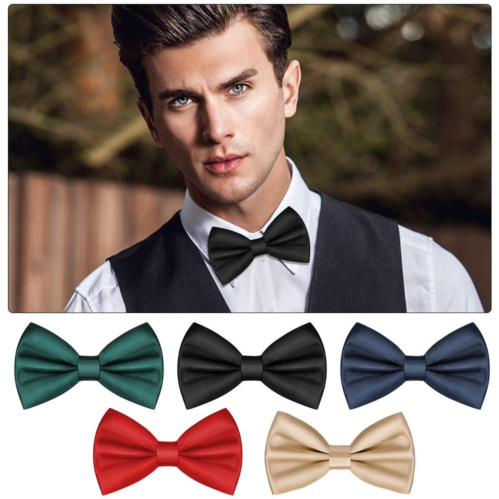 URAQT Men's Bow Tie, Classic Solid Color Pre-Tied Bow Tie for Men, Satin Tux Bowtie, Adjustable Formal Neck Bowtie for Birthday Party Wedding Graduation Mother Gifts (Black) - Image 7