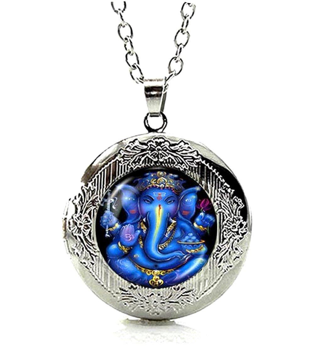 DianaL Boutique Silver Tone Lord Ganesh Ganesha Locket Pendant Necklace Fashion Jewelry