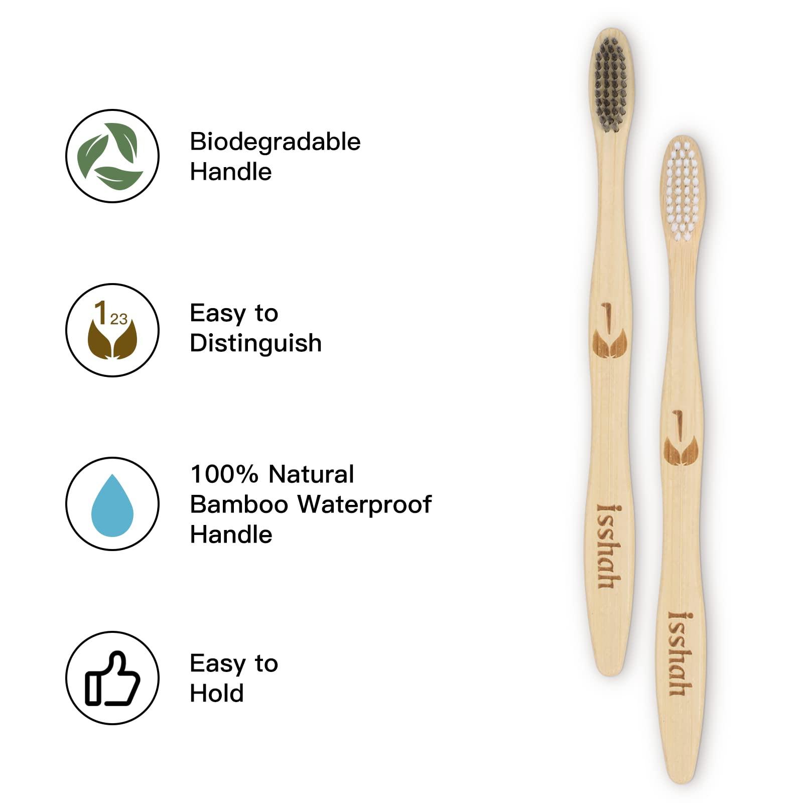 Isshah Biodegradable Eco-Friendly Natural Bamboo Charcoal Toothbrushes, FSC Certified and PETA Approved - 12 Count - Image 2