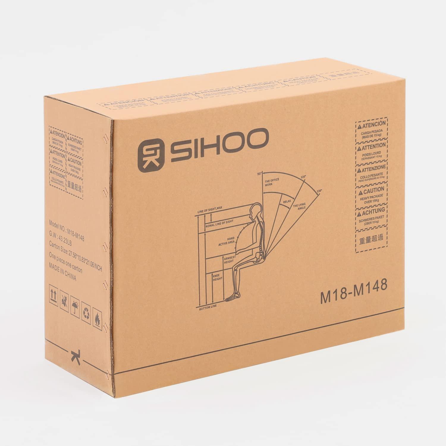 SIHOO M18 Ergonomic Office Chair for Big and Tall People Adjustable Headrest with 2D Armrest Lumbar Support and PU Wheels Swivel Tilt Function Black - Image 14