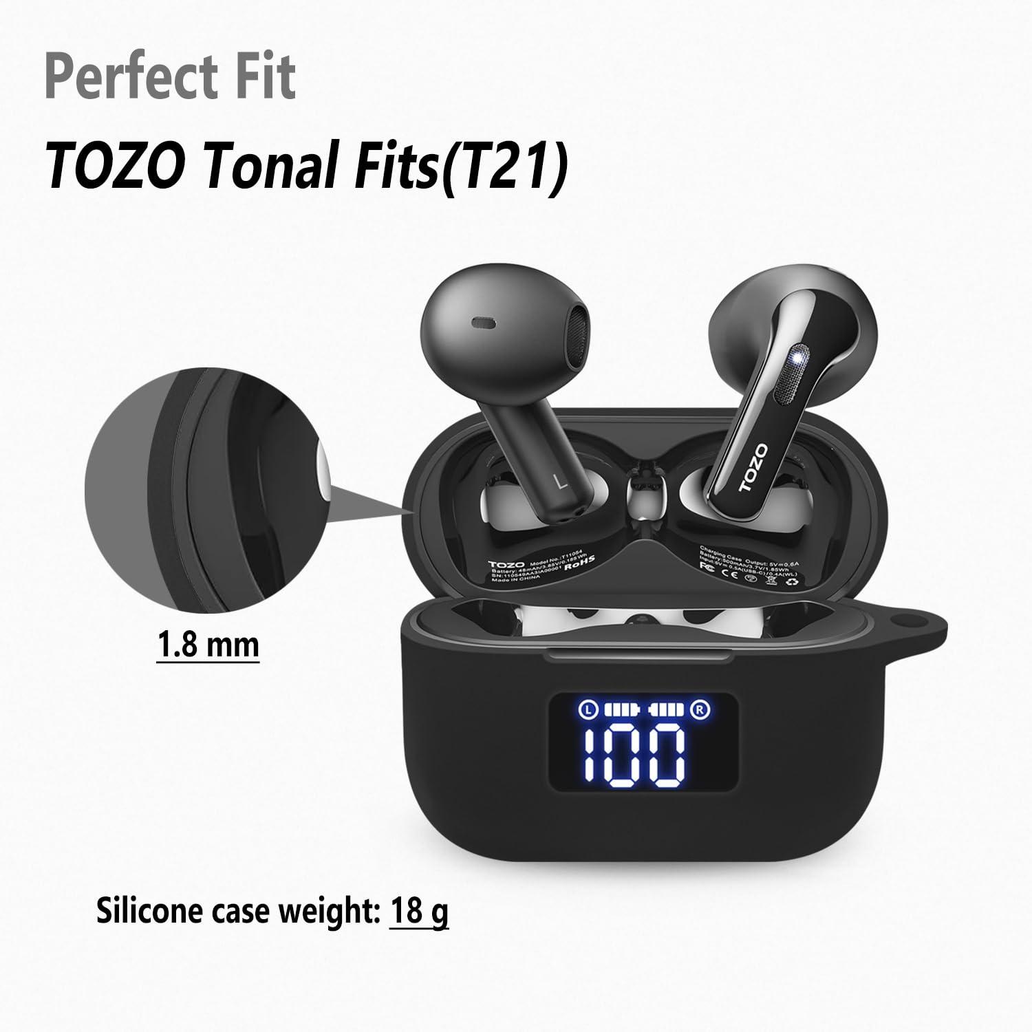 Geiomoo Silicone Case for TOZO Tonal Fits(T21), Protective Cover with Carabiner (Black) - Image 2