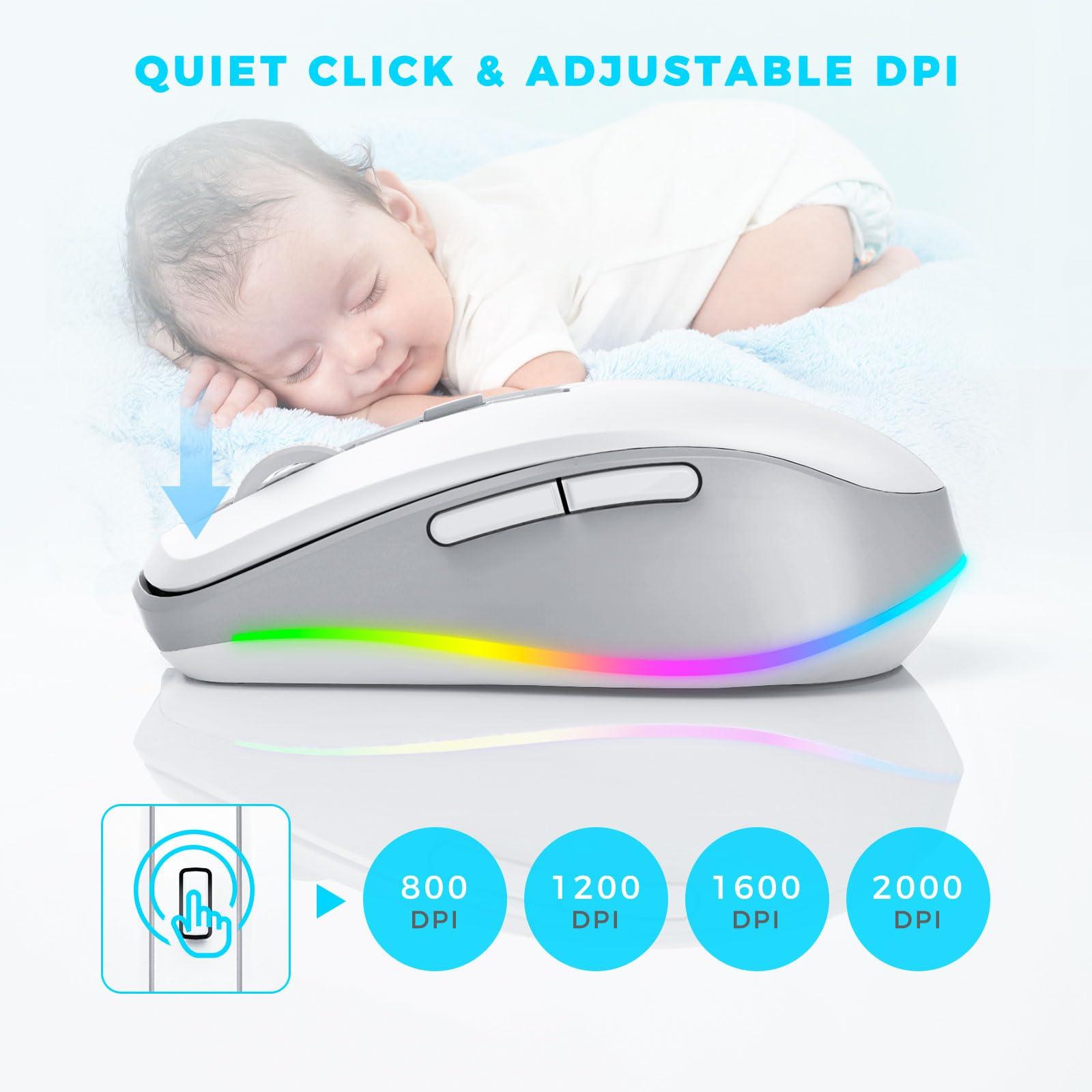 PEIOUS Wireless Mouse Jiggler - LED Wireless Mice with Build-in Mouse Mover, Rechargeable Moving Mouse for Laptop with Undetectable Random Movement Keeps Computers Awake - White & Grey - Image 5